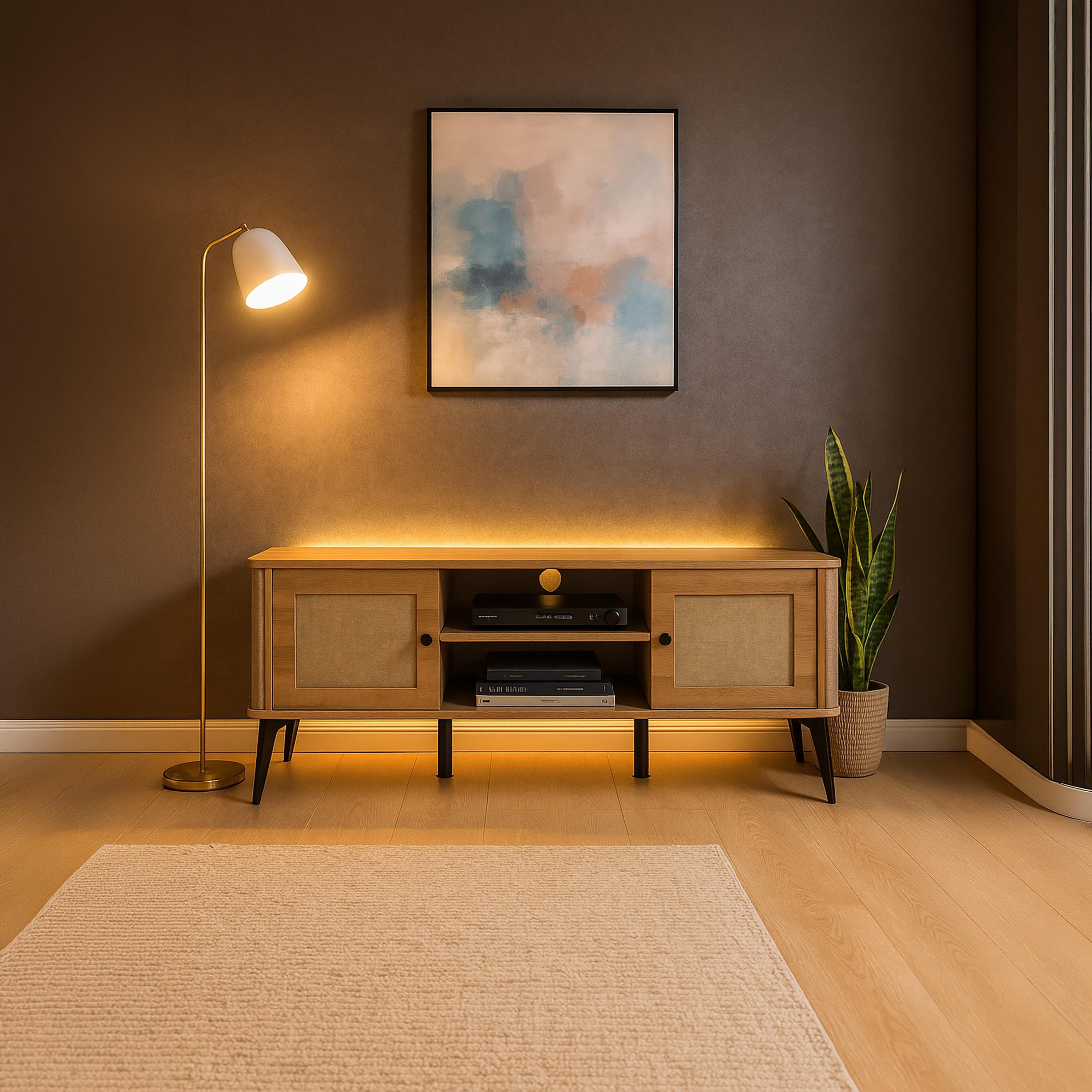 طاولة تلفزيون خشبية بدرجين ورفين من ماريا هومز-furniture-livingroom-tvandmediaunits-image-4