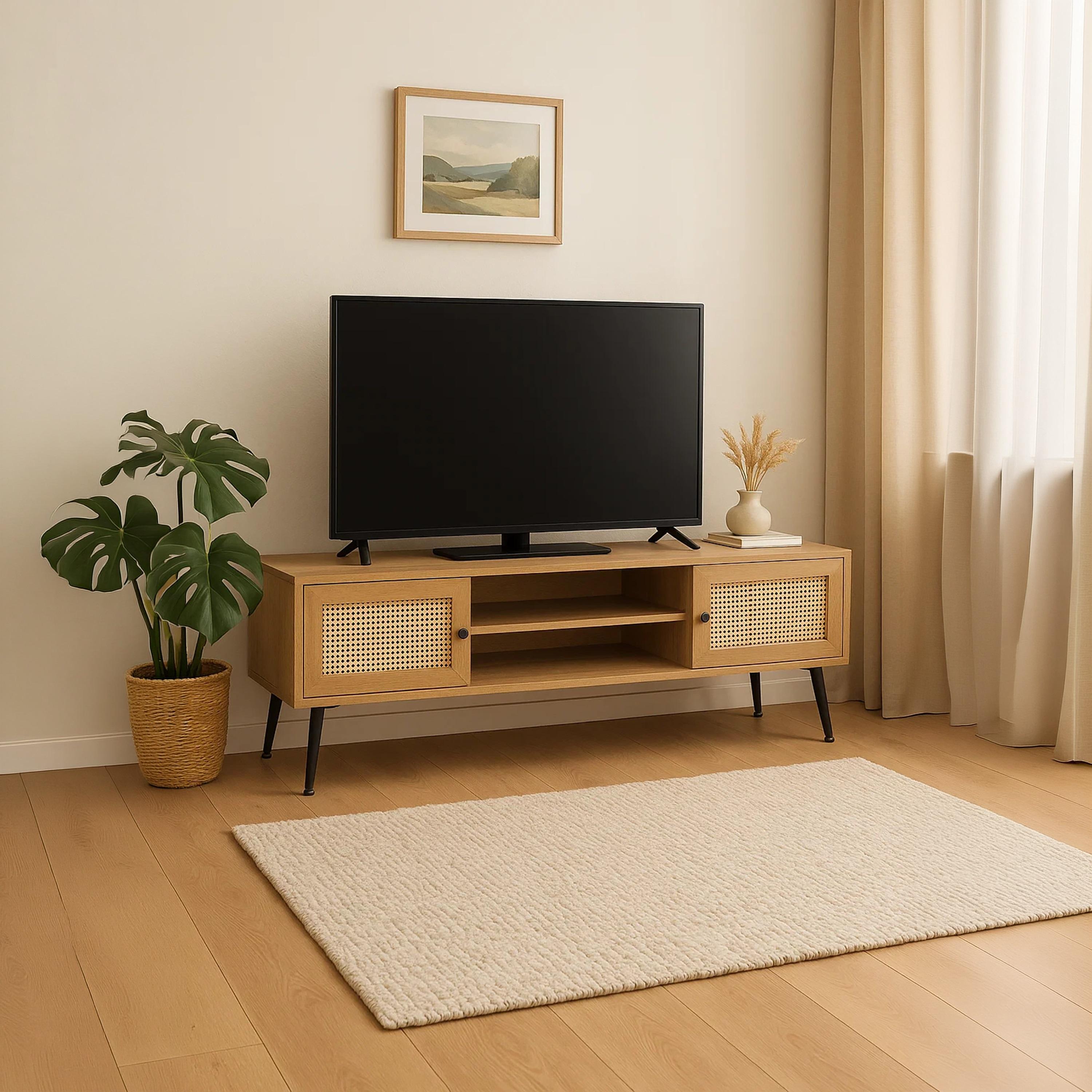 Maria Homes Rattan TV Stand with 2 Drawers & 2 Shelves-furniture-livingroom-tvandmediaunits-image-2