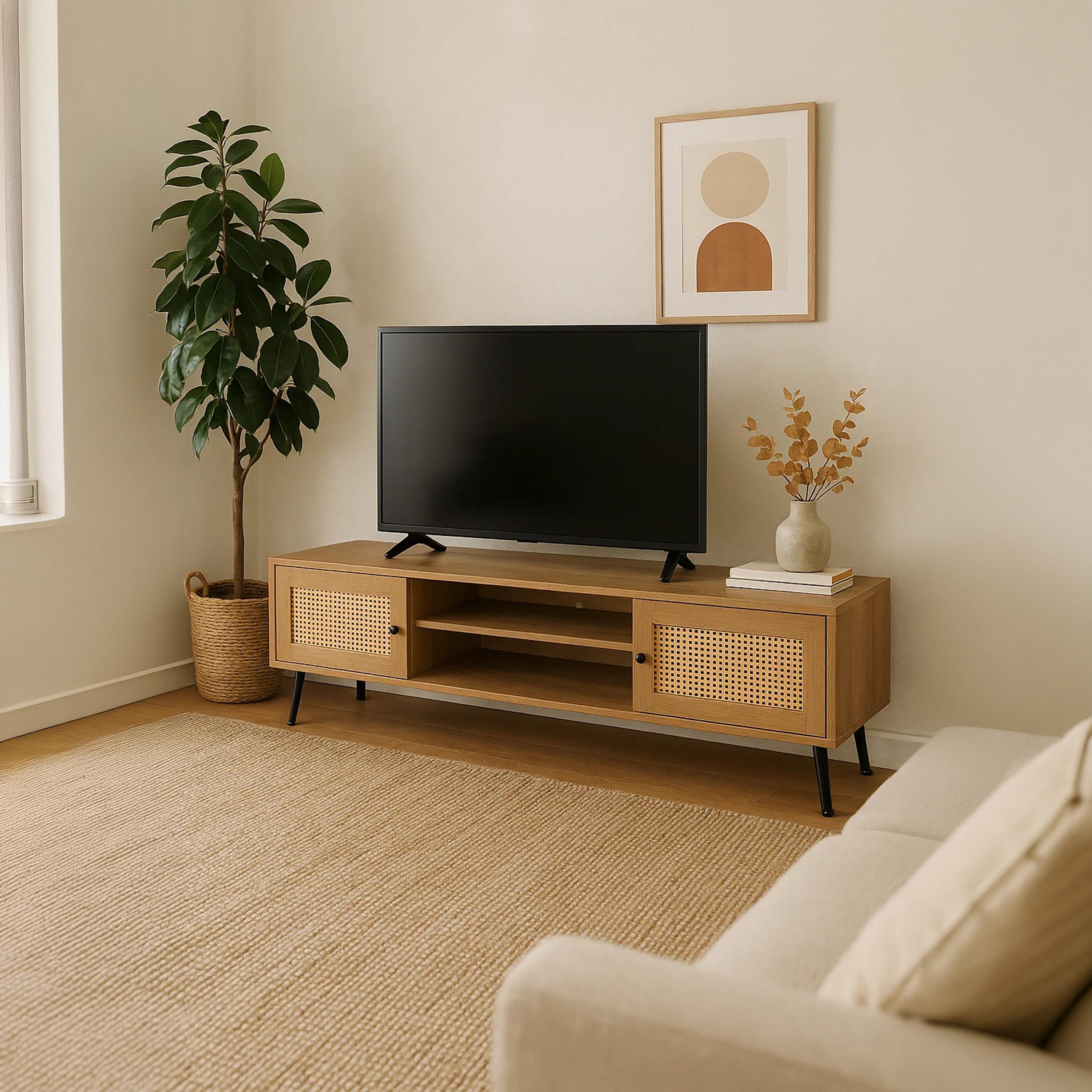 Maria Homes Rattan TV Stand with 2 Drawers & 2 Shelves-furniture-livingroom-tvandmediaunits-image-3