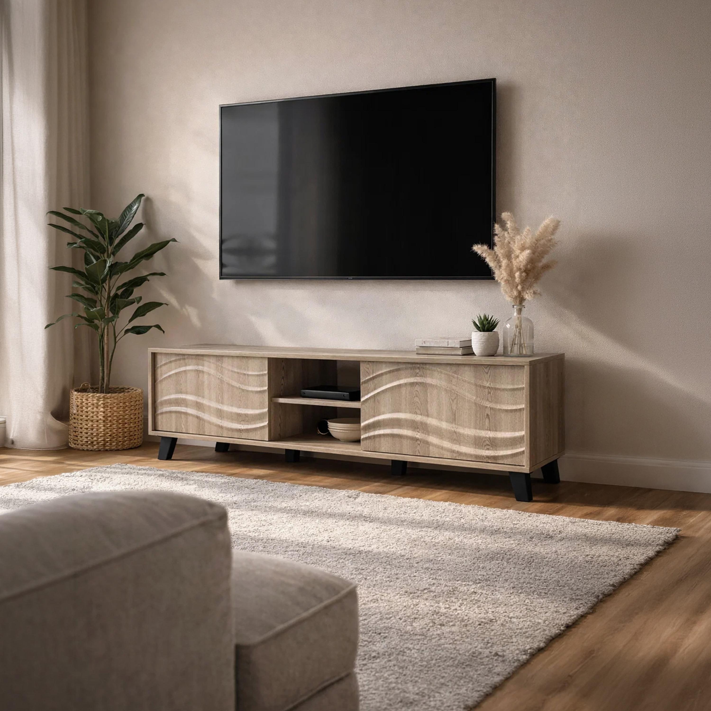 طاولة تلفزيون خشبية بدرجين ورفين من ماريا هومز-furniture-livingroom-tvandmediaunits-image-1