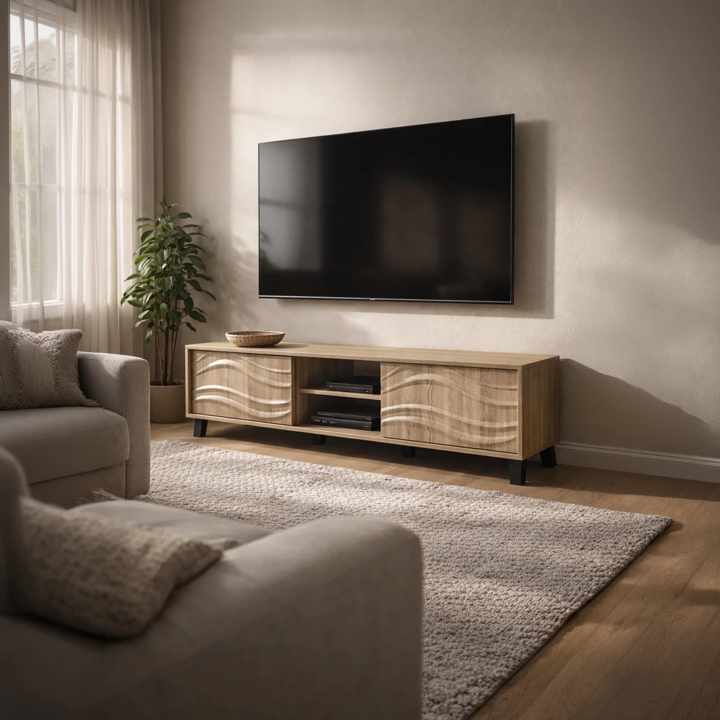 طاولة تلفزيون خشبية بدرجين ورفين من ماريا هومز-furniture-livingroom-tvandmediaunits-image-2