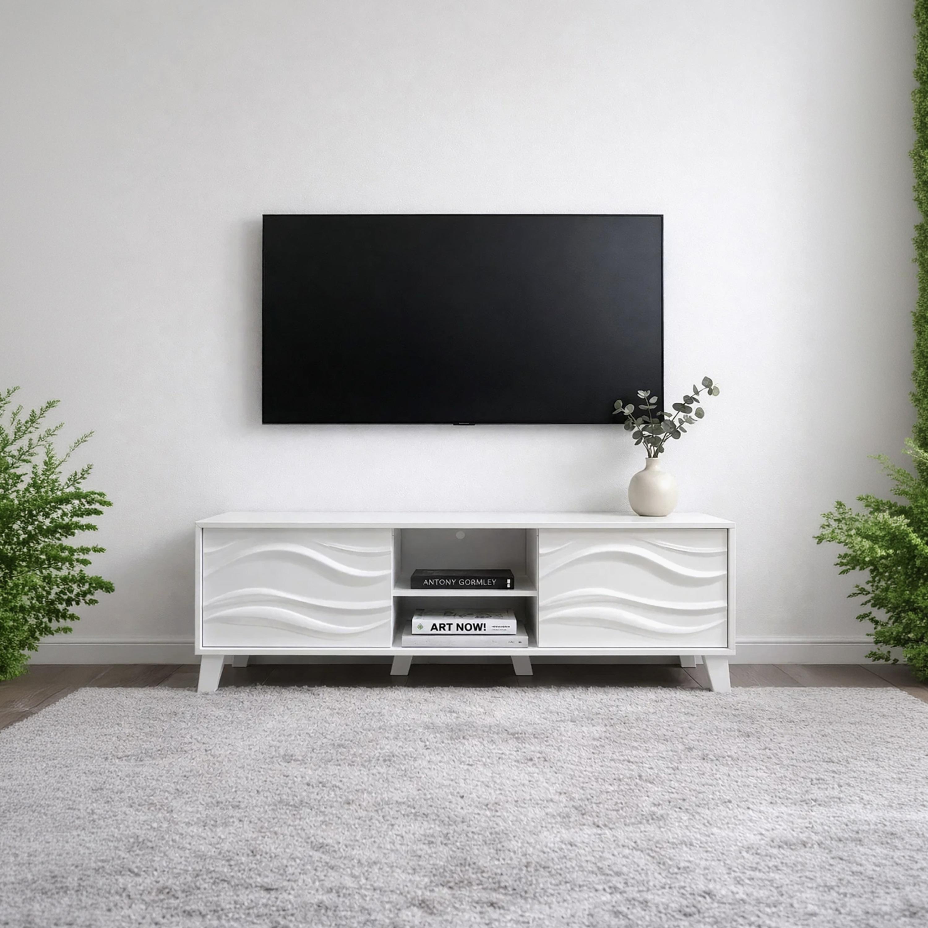 طاولة تلفزيون خشبية بدرجين ورفين من ماريا هومز-furniture-livingroom-tvandmediaunits-image-1