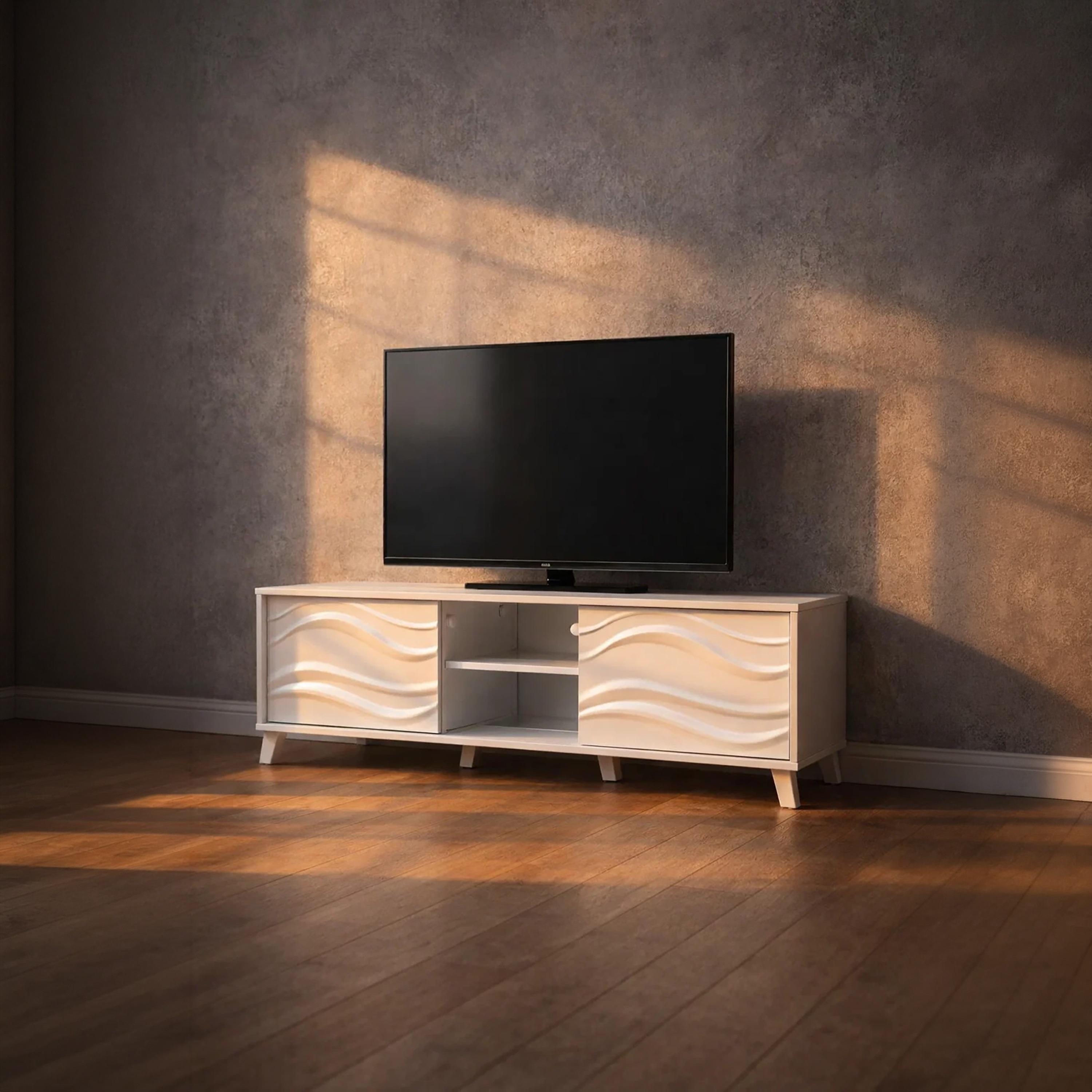 طاولة تلفزيون خشبية بدرجين ورفين من ماريا هومز-furniture-livingroom-tvandmediaunits-image-2