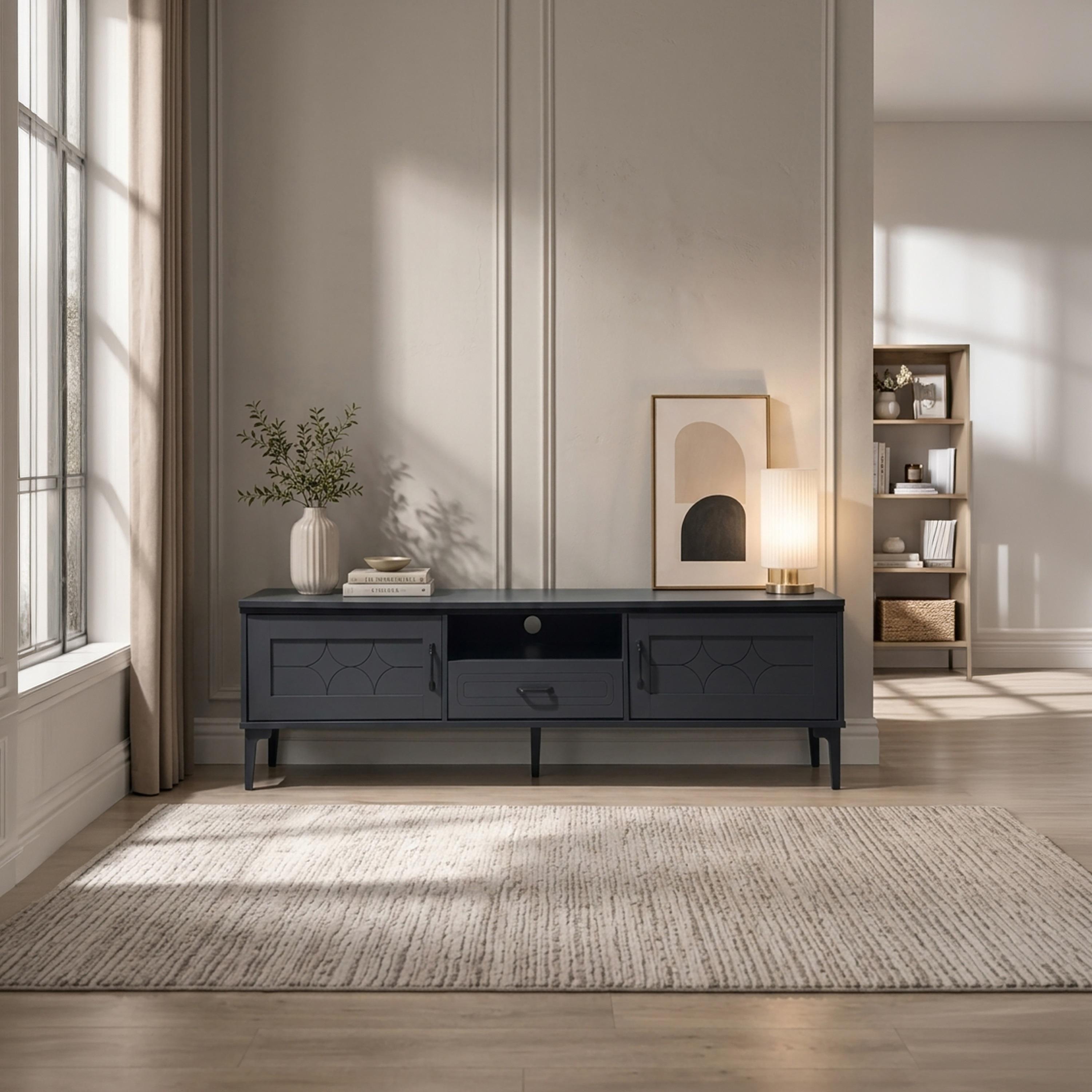 طاولة تلفزيون خشبية بـ 3 أدراج ورف واحد من ماريا هومز-furniture-livingroom-tvandmediaunits-image-1