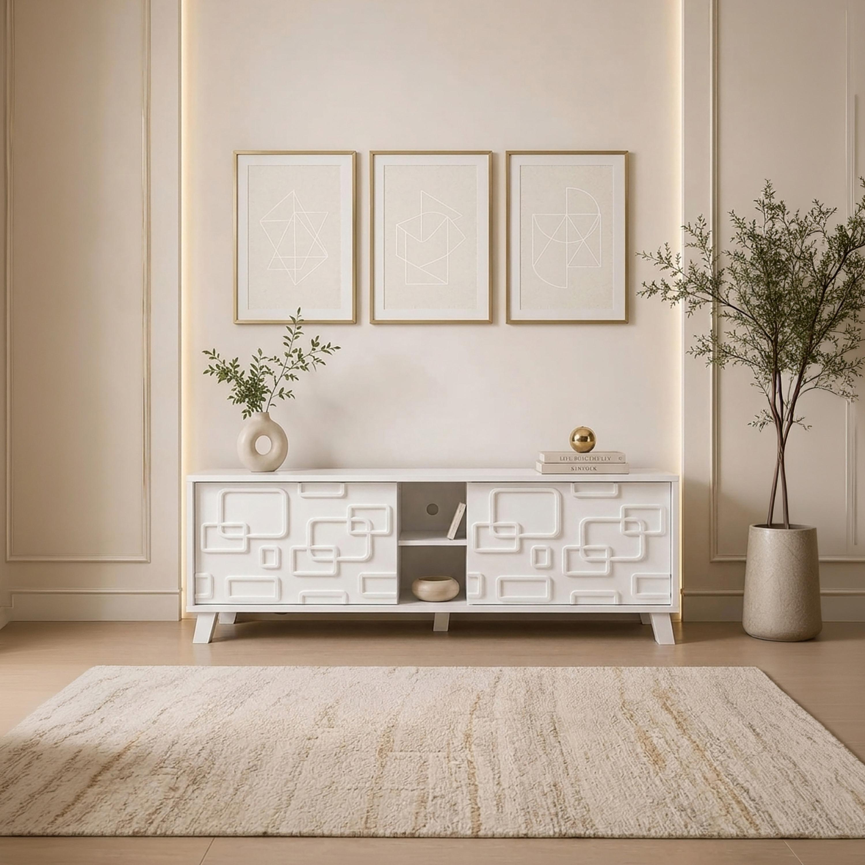 طاولة تلفزيون خشبية بدرجين ورفين من ماريا هومز-furniture-livingroom-tvandmediaunits-image-1