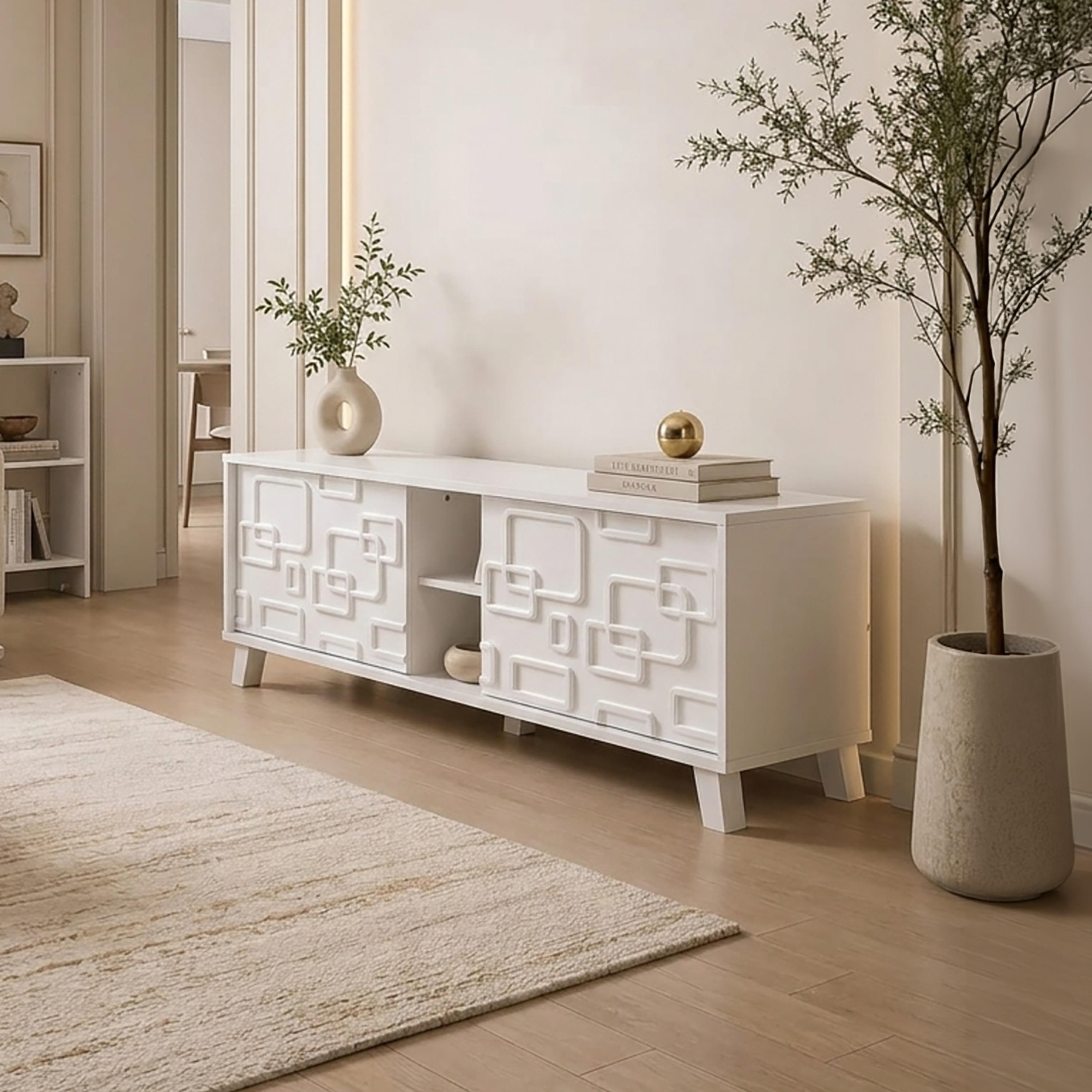 طاولة تلفزيون خشبية بدرجين ورفين من ماريا هومز-furniture-livingroom-tvandmediaunits-image-2