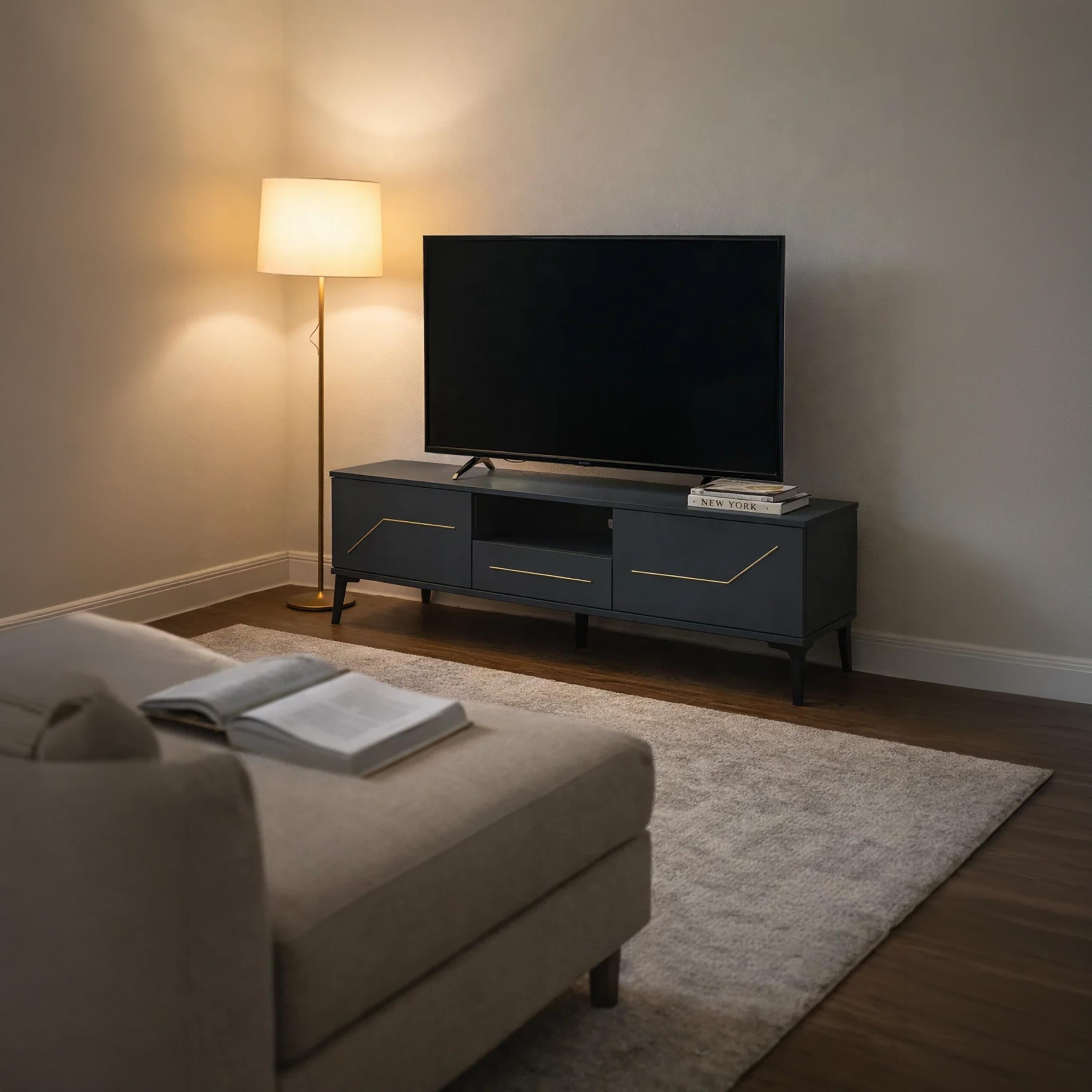 طاولة تلفزيون خشبية بـ 3 أدراج ورف واحد من ماريا هومز-furniture-livingroom-tvandmediaunits-image-1