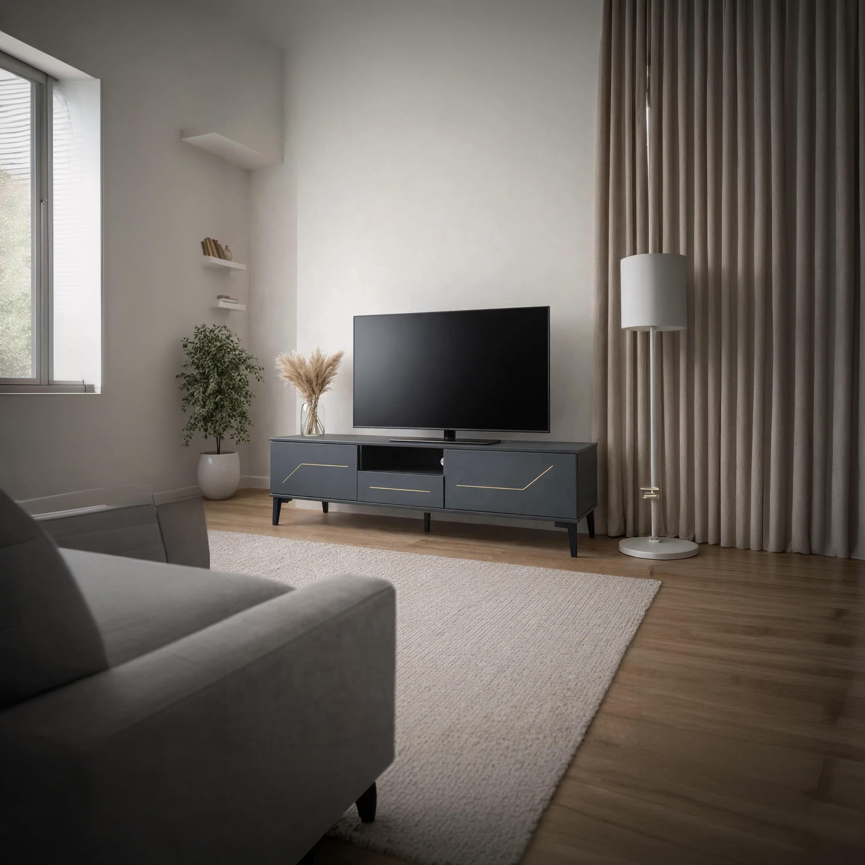 طاولة تلفزيون خشبية بـ 3 أدراج ورف واحد من ماريا هومز-furniture-livingroom-tvandmediaunits-image-2