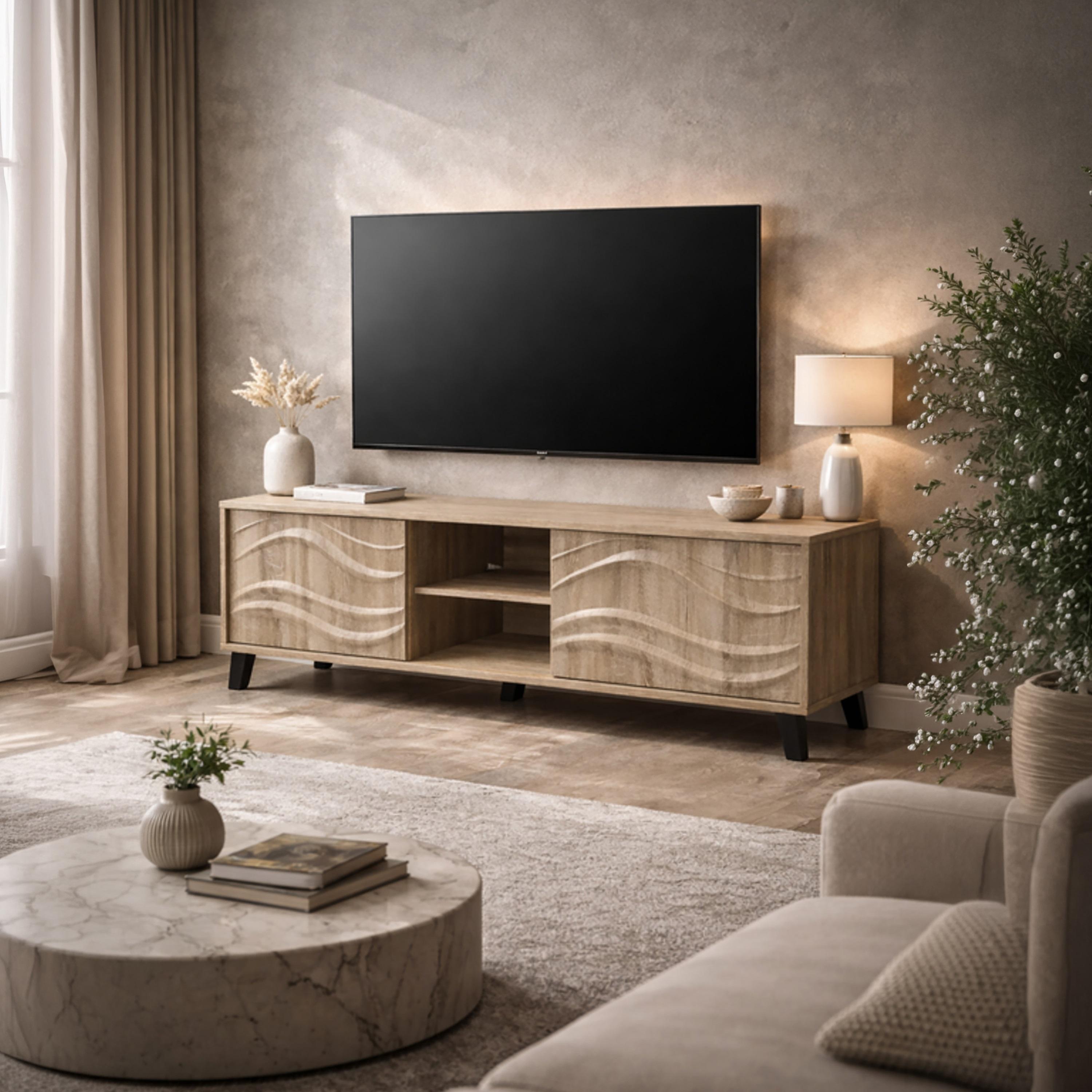 طاولة تلفزيون خشبية بدرجين ورفين من ماريا هومز-furniture-livingroom-tvandmediaunits-image-1