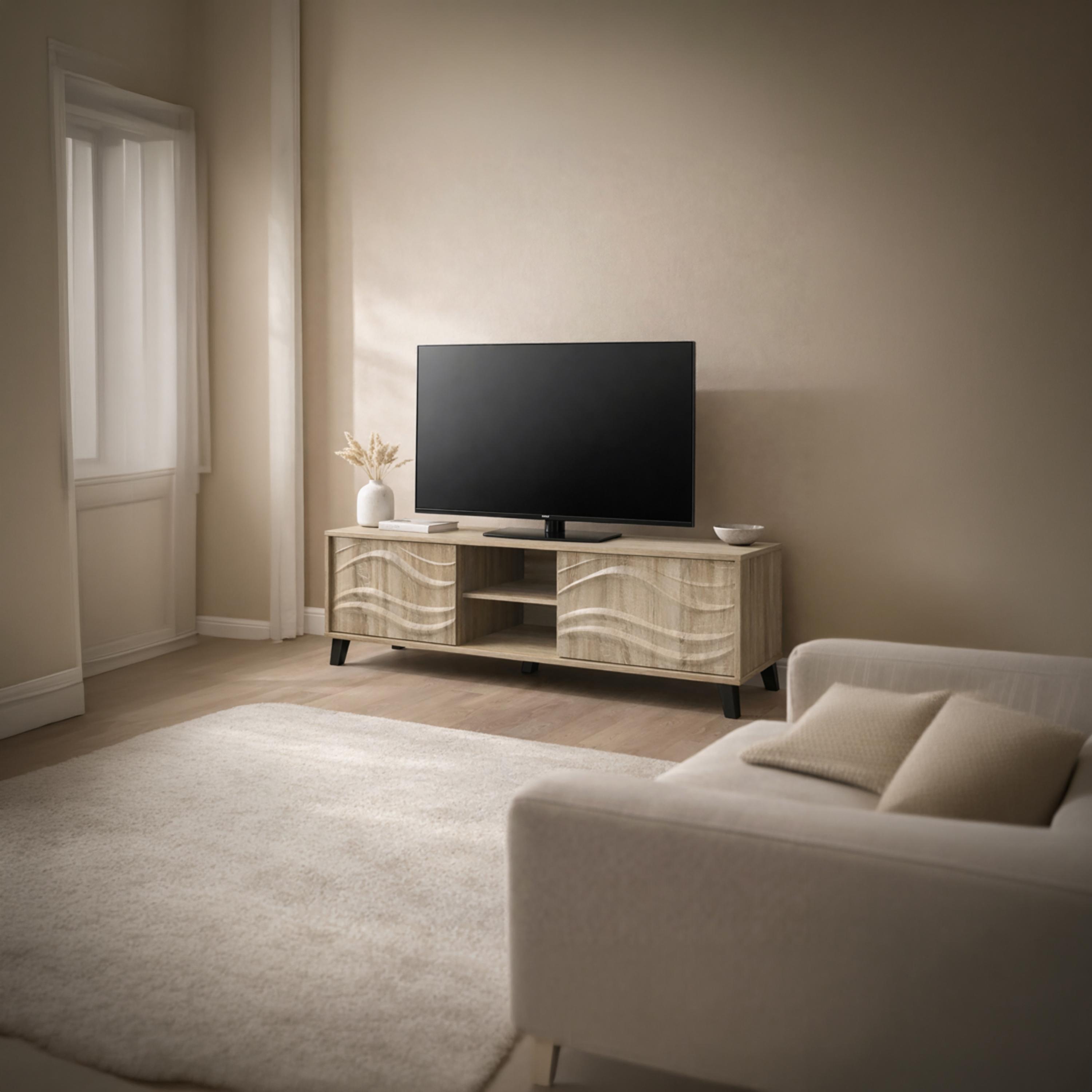طاولة تلفزيون خشبية بدرجين ورفين من ماريا هومز-furniture-livingroom-tvandmediaunits-image-2