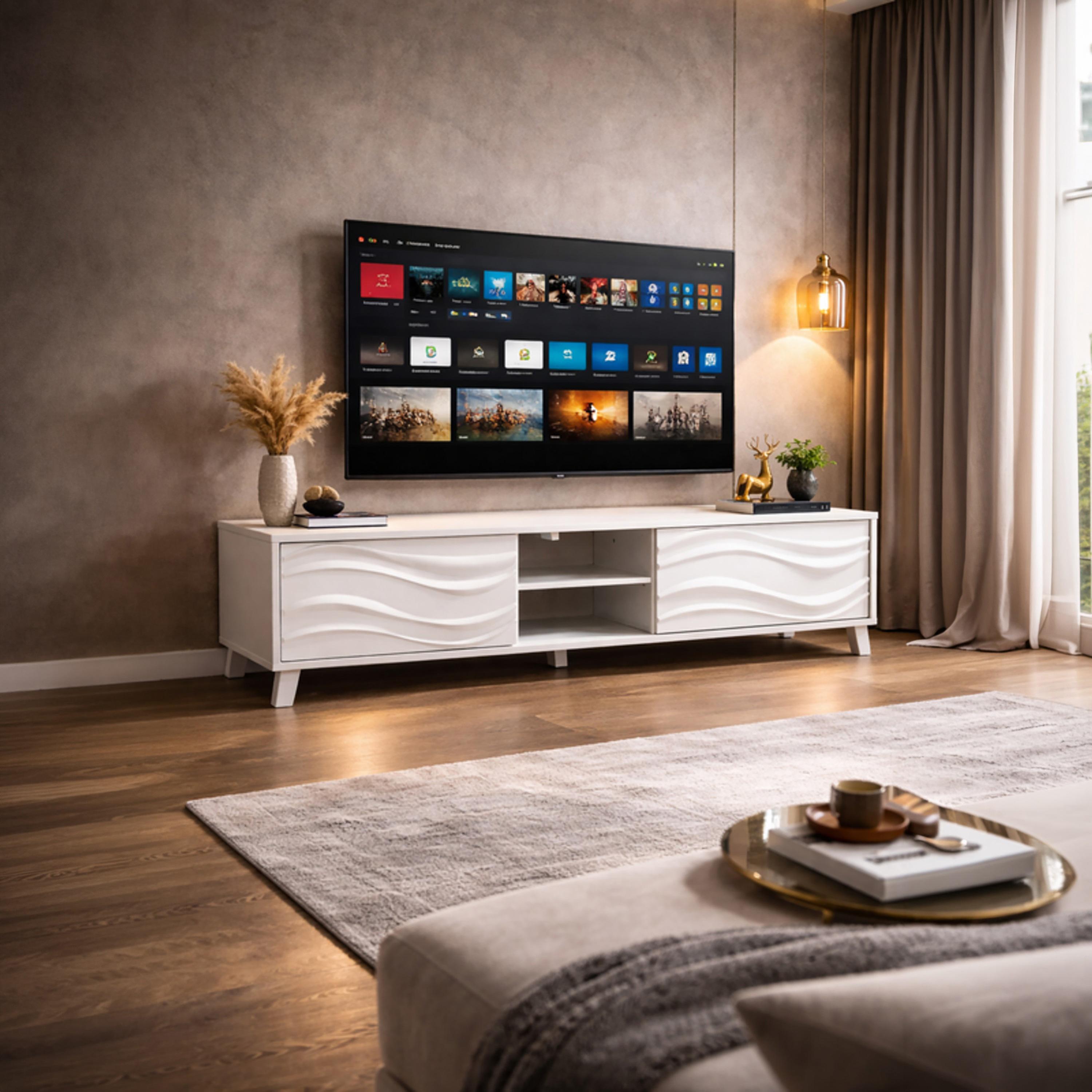 طاولة تلفزيون خشبية بدرجين ورفين من ماريا هومز-furniture-livingroom-tvandmediaunits-image-1