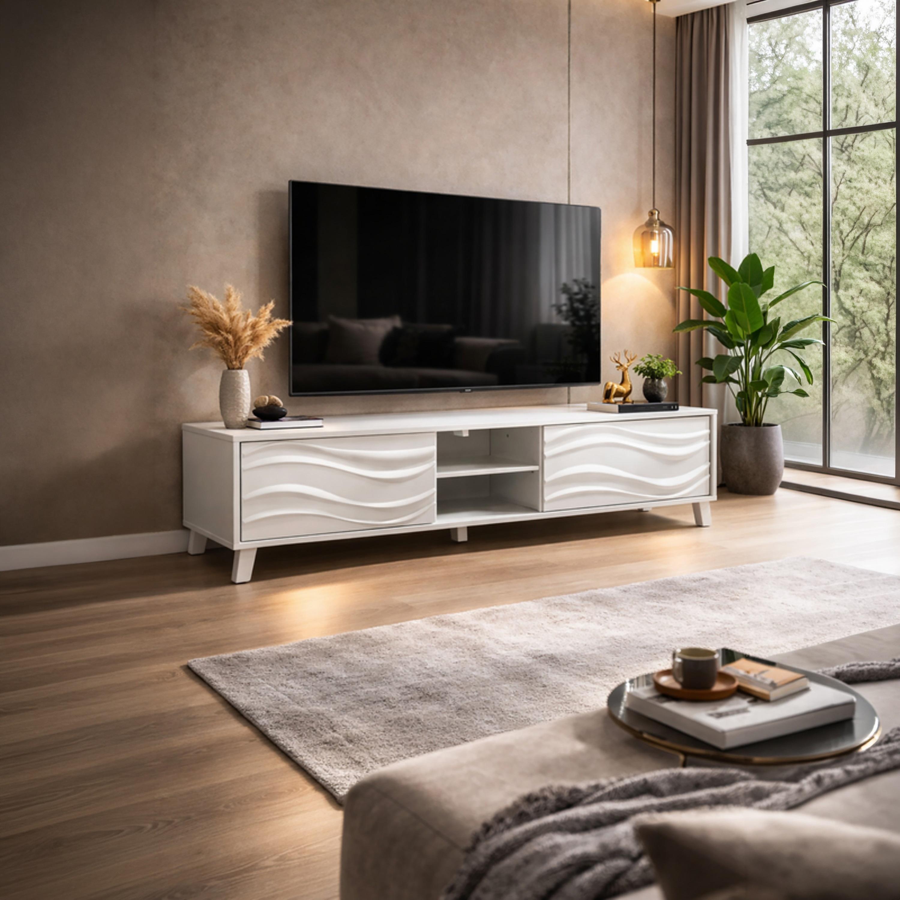 طاولة تلفزيون خشبية بدرجين ورفين من ماريا هومز-furniture-livingroom-tvandmediaunits-image-2