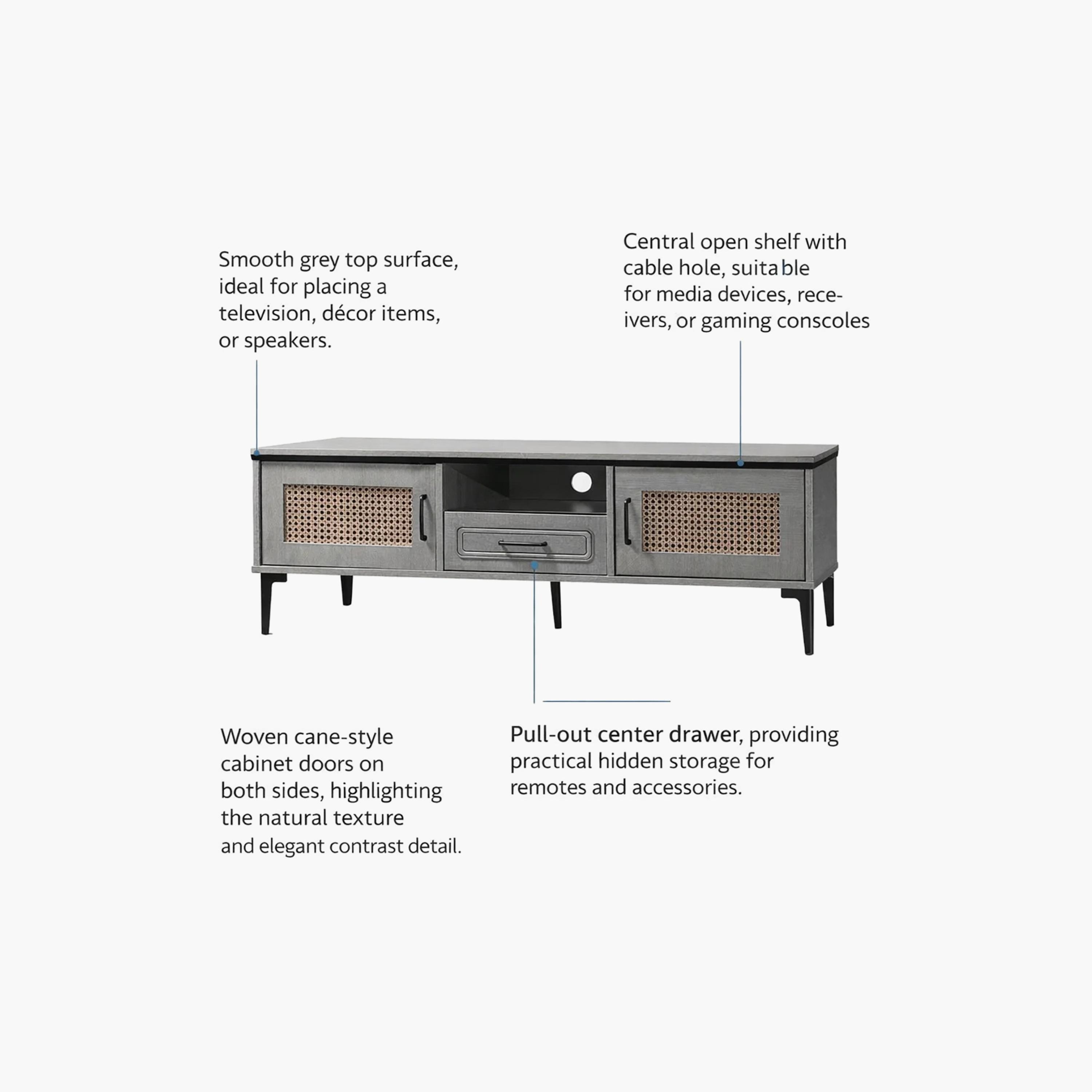 طاولة تلفزيون خشبية بـ 3 أدراج ورف واحد من ماريا هومز-furniture-livingroom-tvandmediaunits-image-4