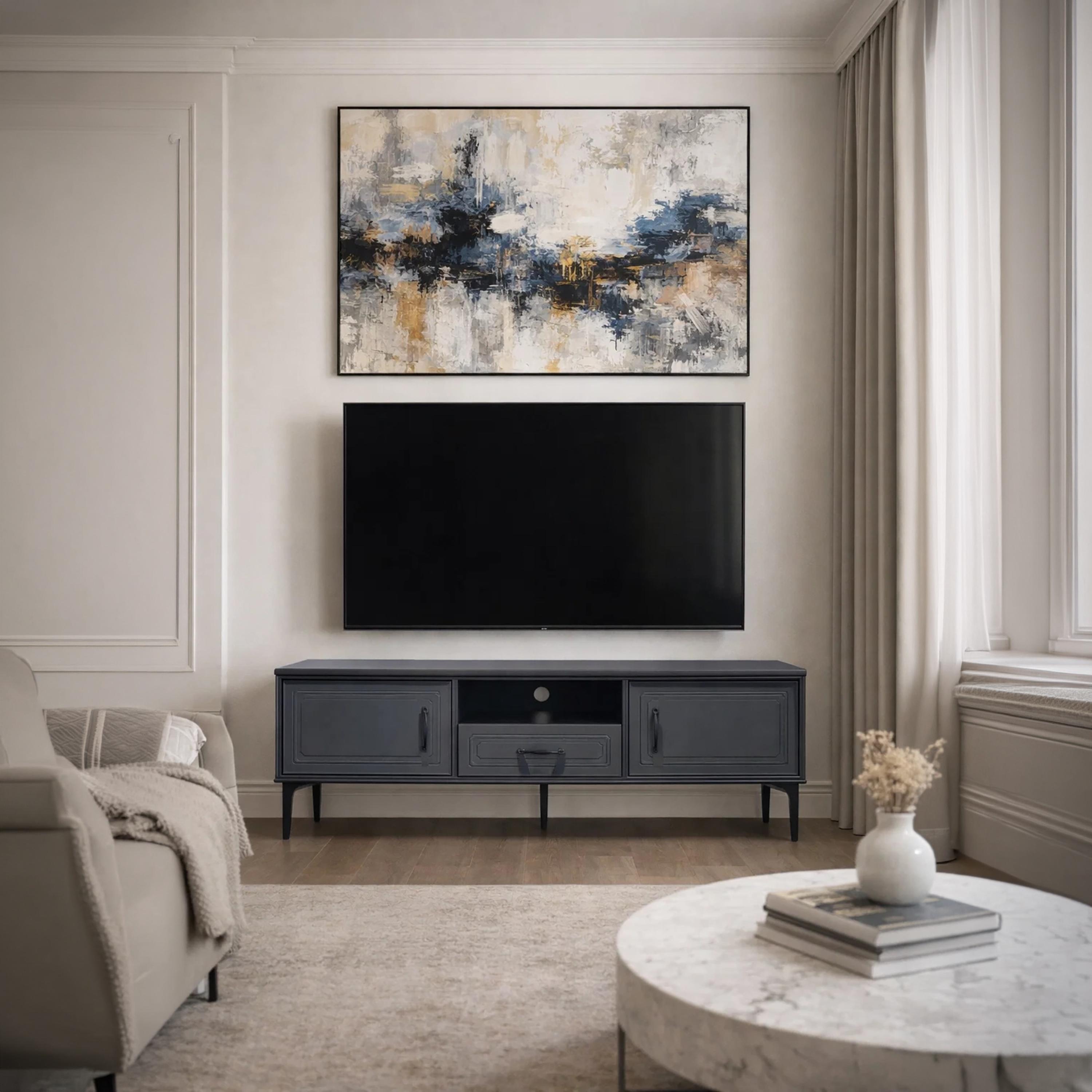 طاولة تلفزيون خشبية بـ 3 أدراج ورف واحد من ماريا هومز-furniture-livingroom-tvandmediaunits-image-1