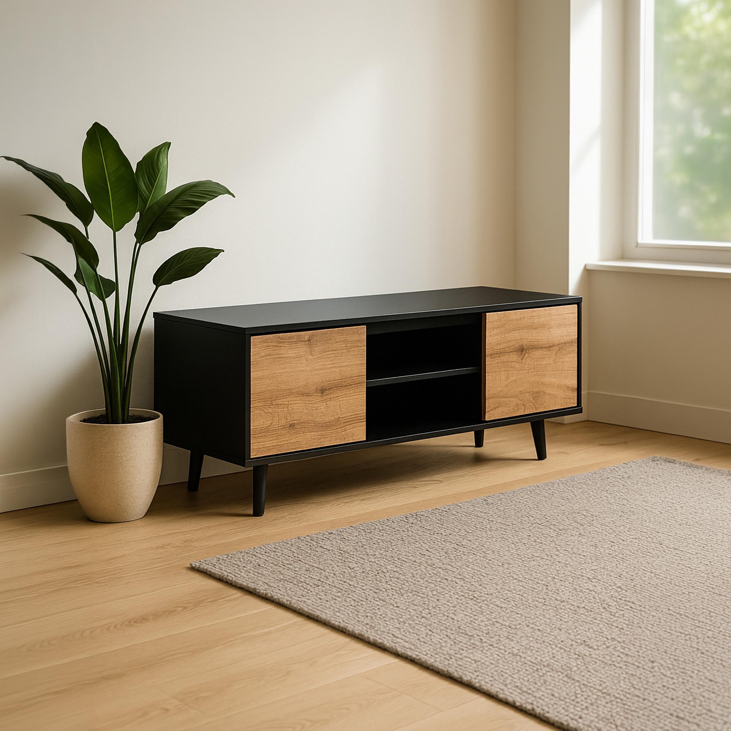 طاولة تلفزيون خشبية بدرجين ورفين من ماريا هومز-furniture-livingroom-tvandmediaunits-image-1