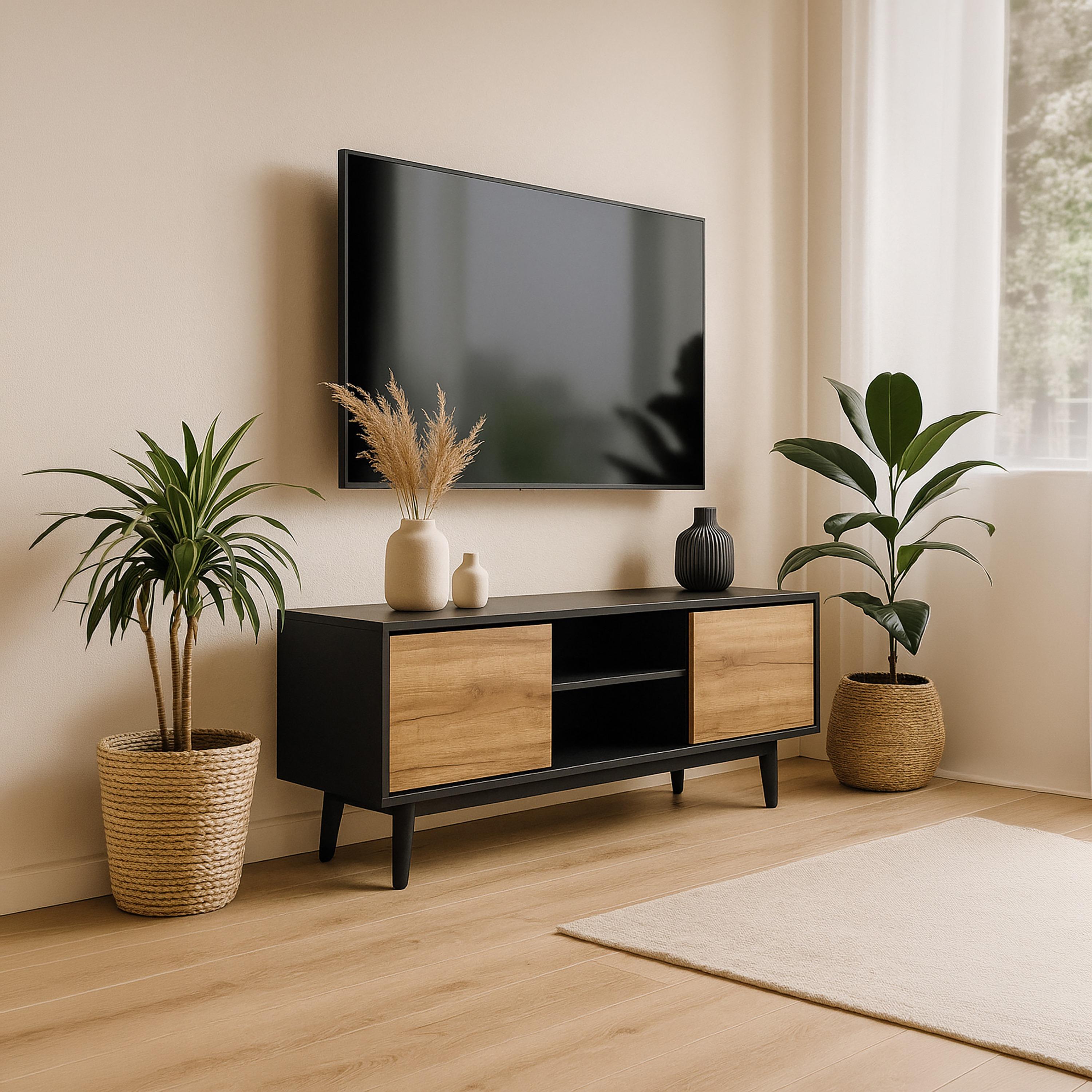 طاولة تلفزيون خشبية بدرجين ورفين من ماريا هومز-furniture-livingroom-tvandmediaunits-image-2