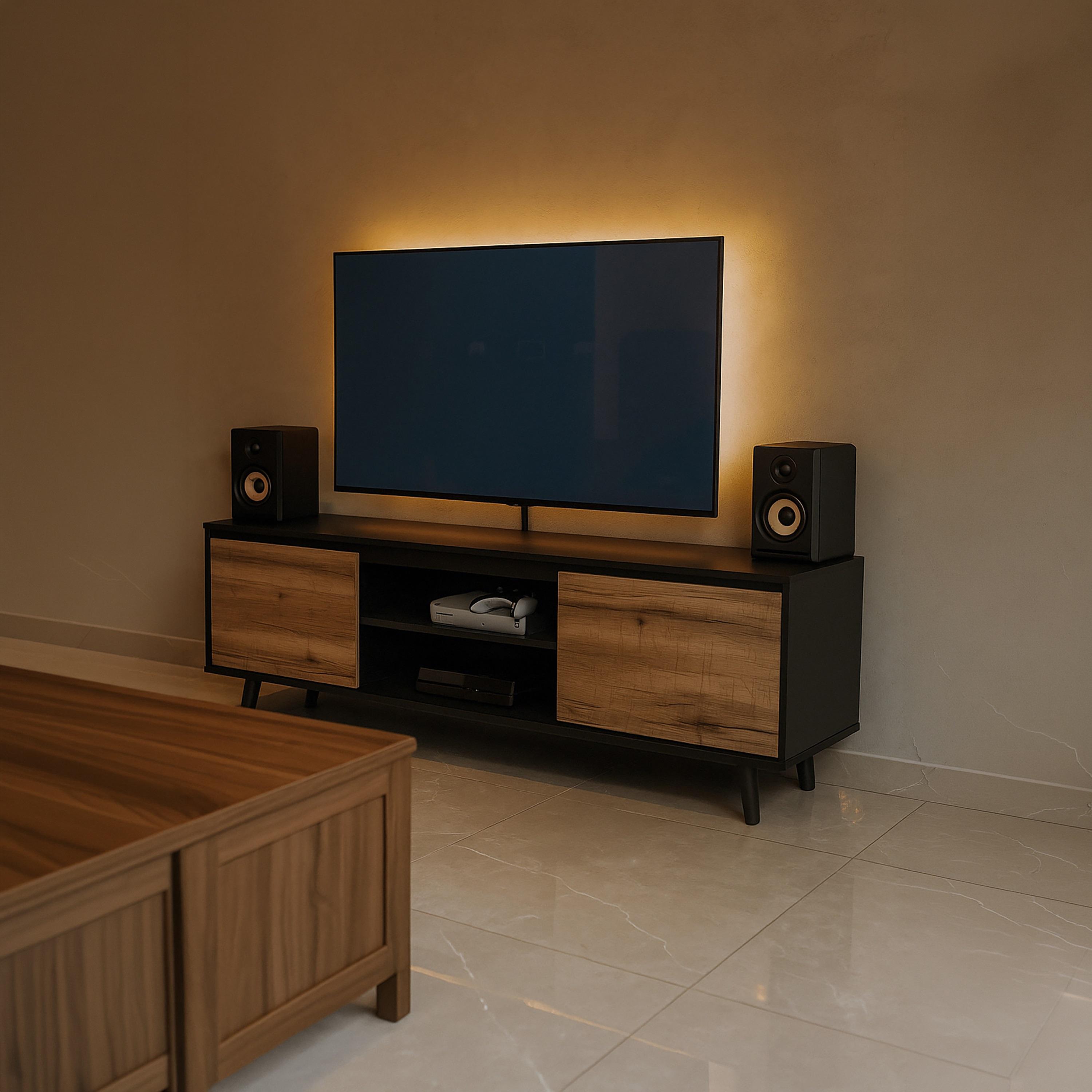 طاولة تلفزيون خشبية بدرجين ورفين من ماريا هومز-furniture-livingroom-tvandmediaunits-image-4