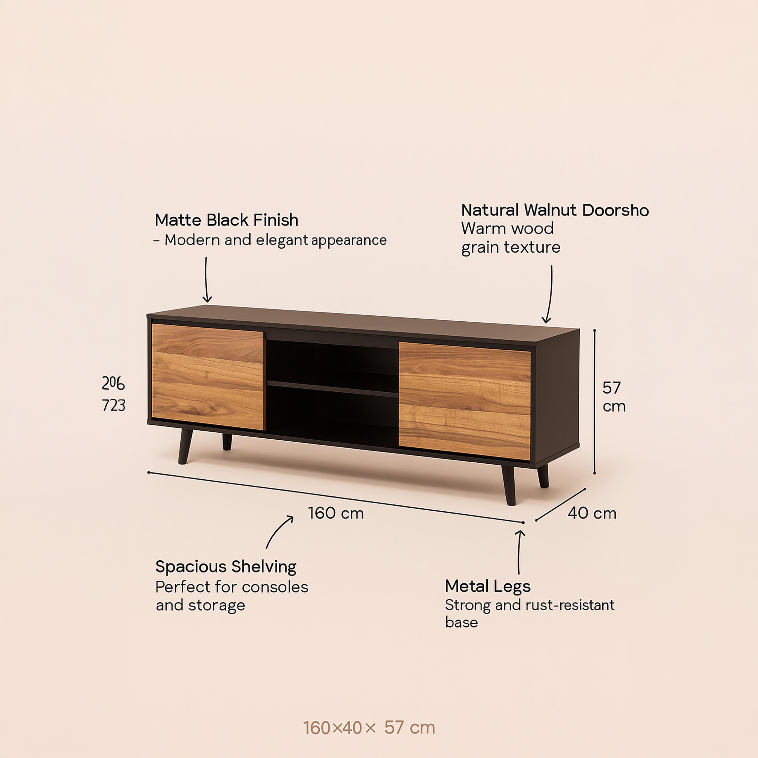 طاولة تلفزيون خشبية بدرجين ورفين من ماريا هومز-furniture-livingroom-tvandmediaunits-image-5