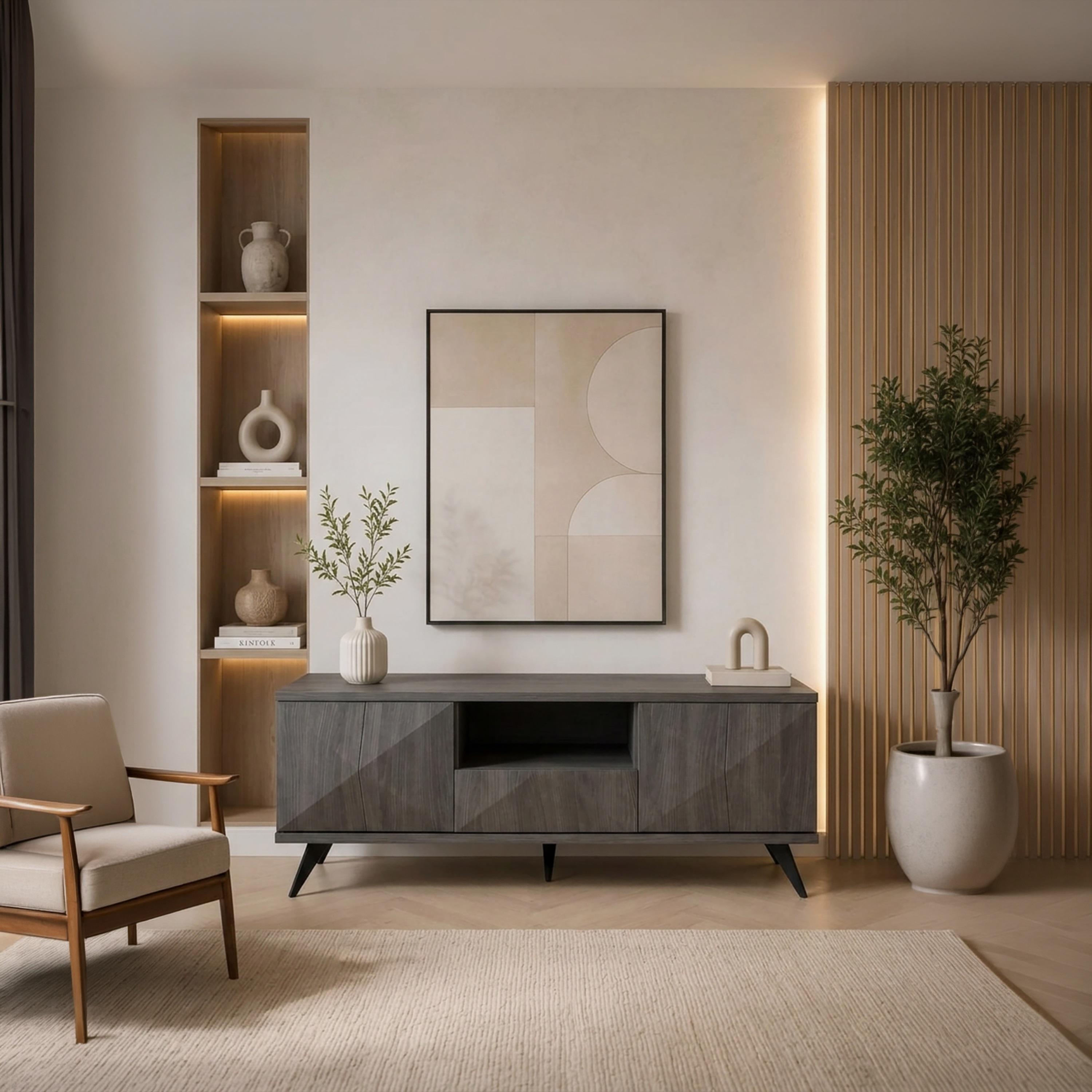 طاولة تلفزيون خشبية بـ 3 أدراج ورف واحد من ماريا هومز-furniture-livingroom-tvandmediaunits-image-1