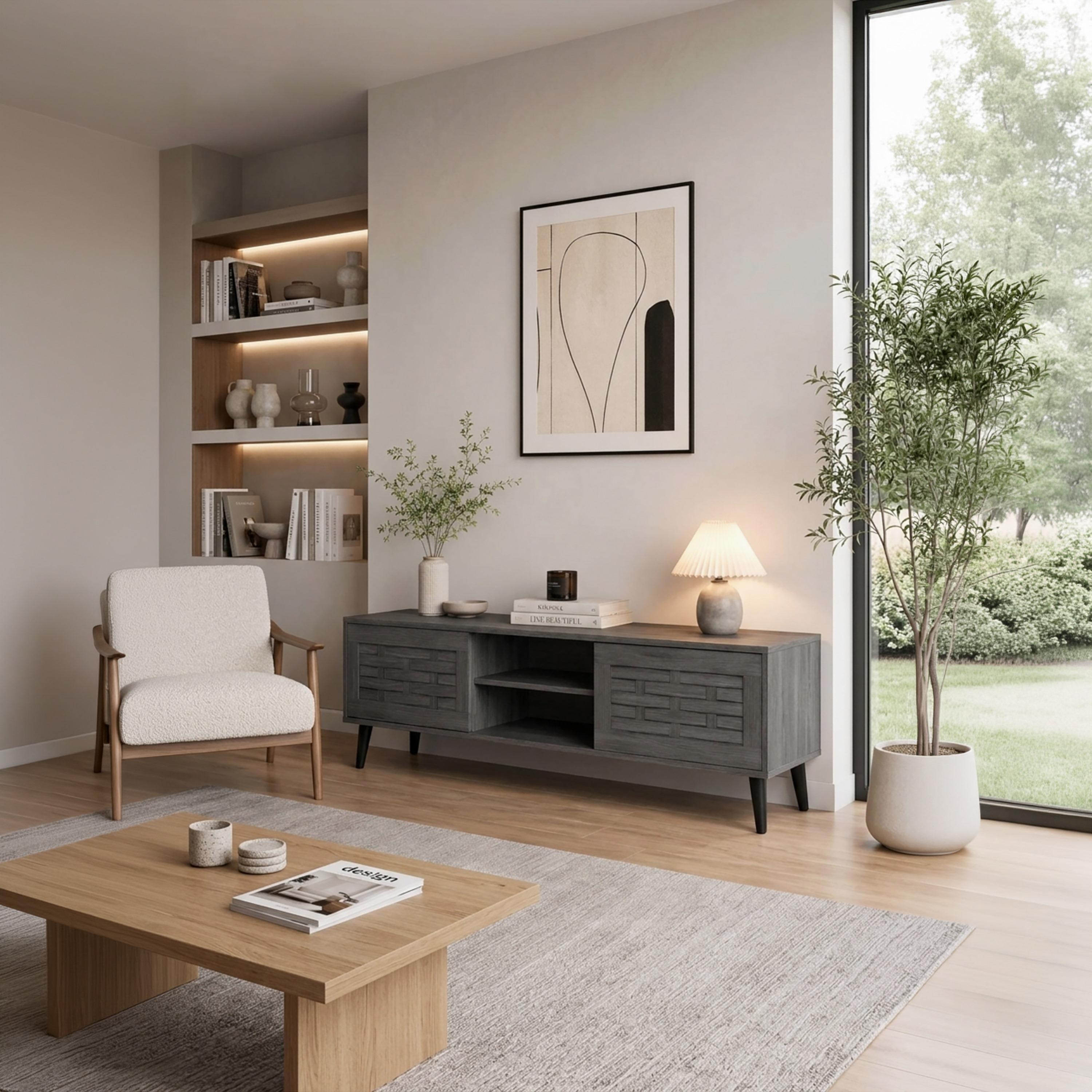 Maria Homes Wooden TV Stand with 2 Drawers & 2 Shelves-furniture-livingroom-tvandmediaunits-image-2