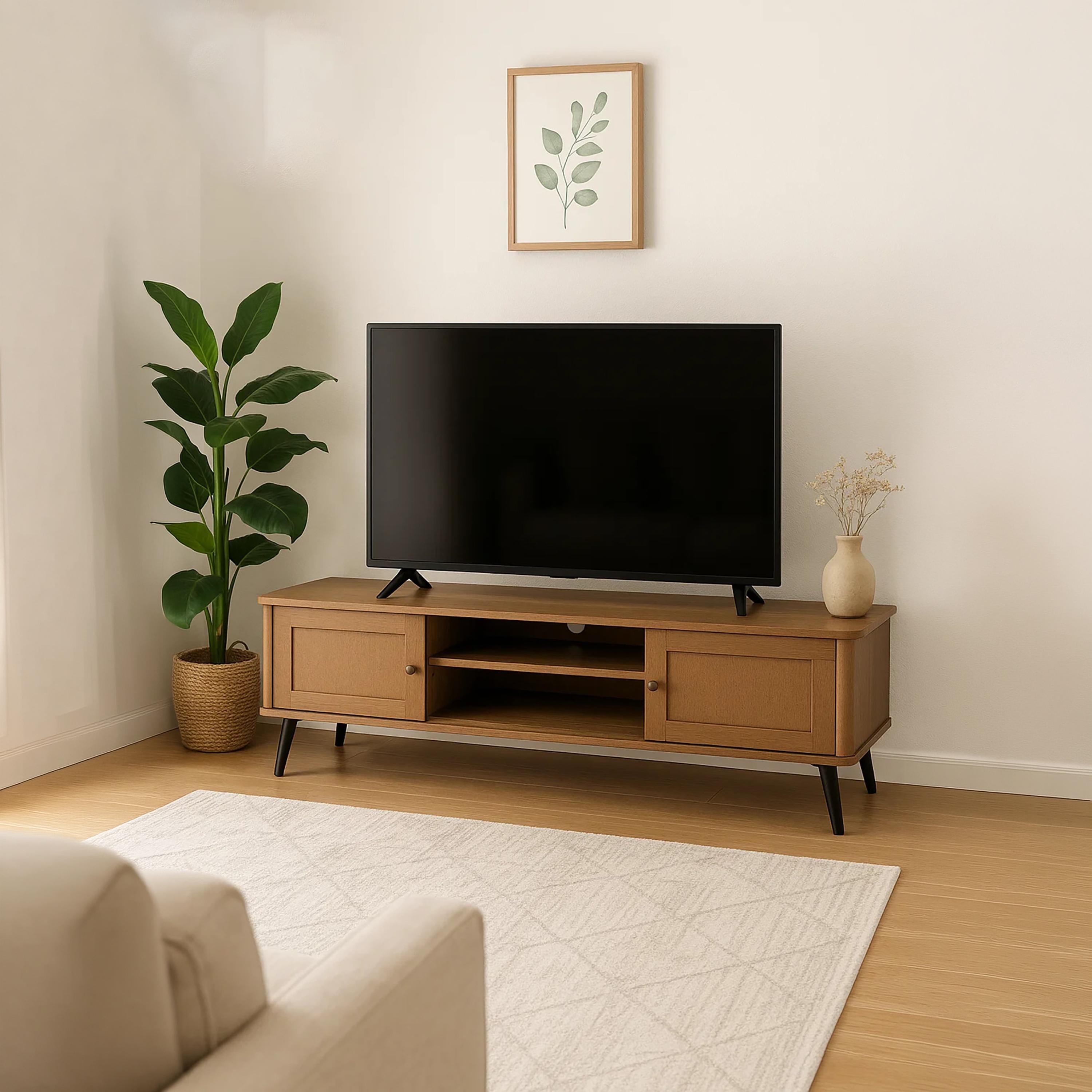 طاولة تلفزيون خشبية بدرجين ورفين من ماريا هومز-furniture-livingroom-tvandmediaunits-image-2