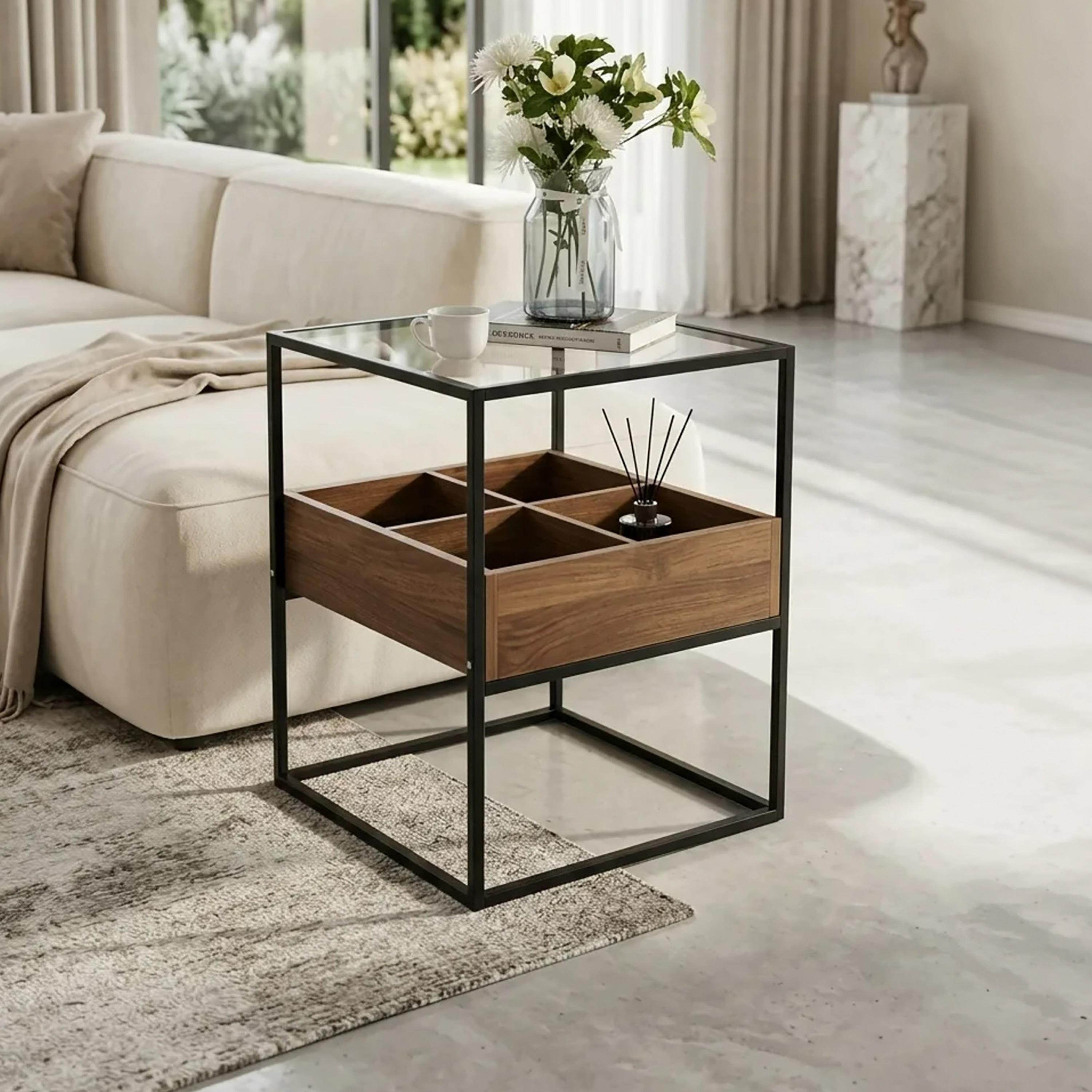 طاولة جانب زجاجية 40×40×55 سم من ماريا هومز-furniture-livingroom-sideandendtables-image-1
