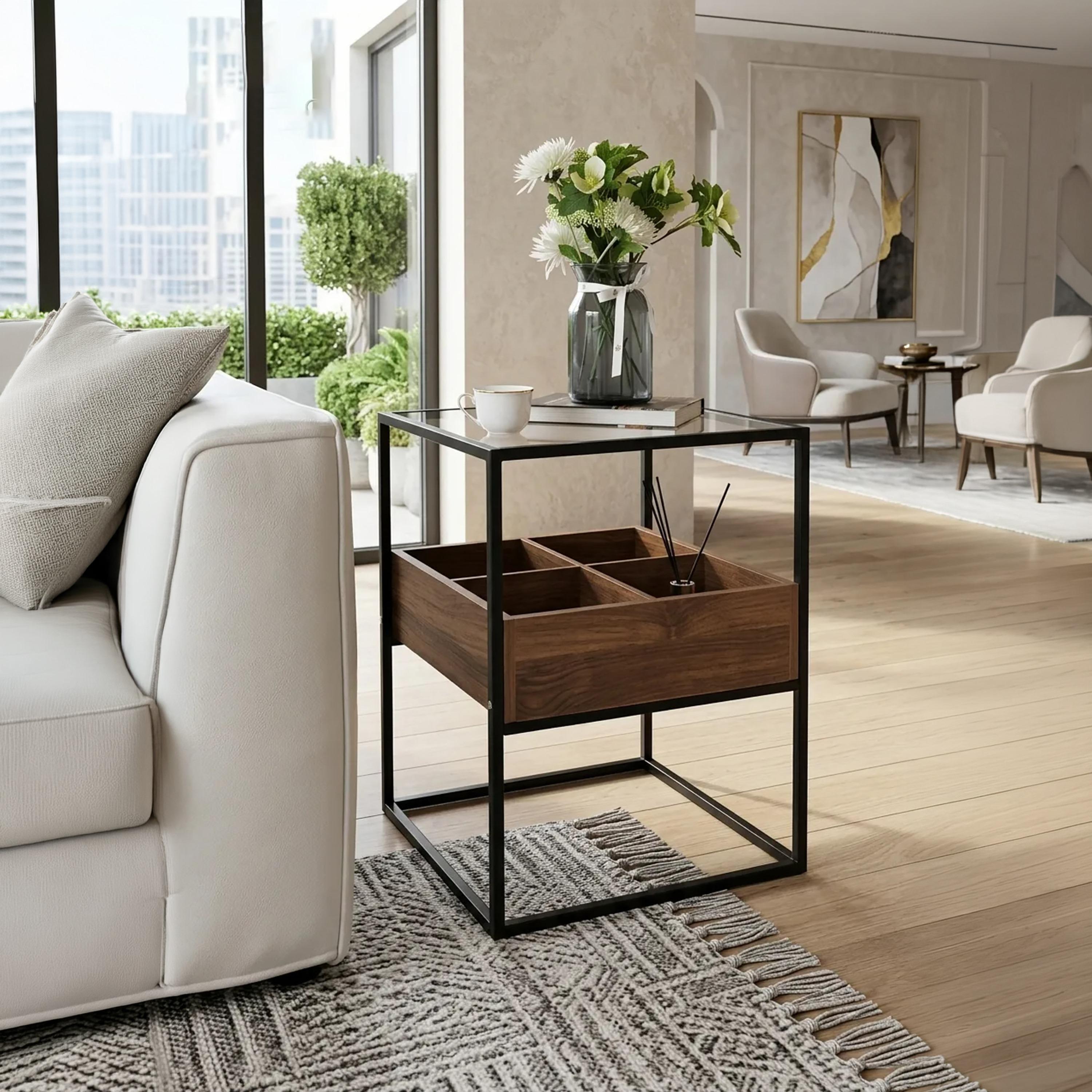 طاولة جانب زجاجية 40×40×55 سم من ماريا هومز-furniture-livingroom-sideandendtables-image-2