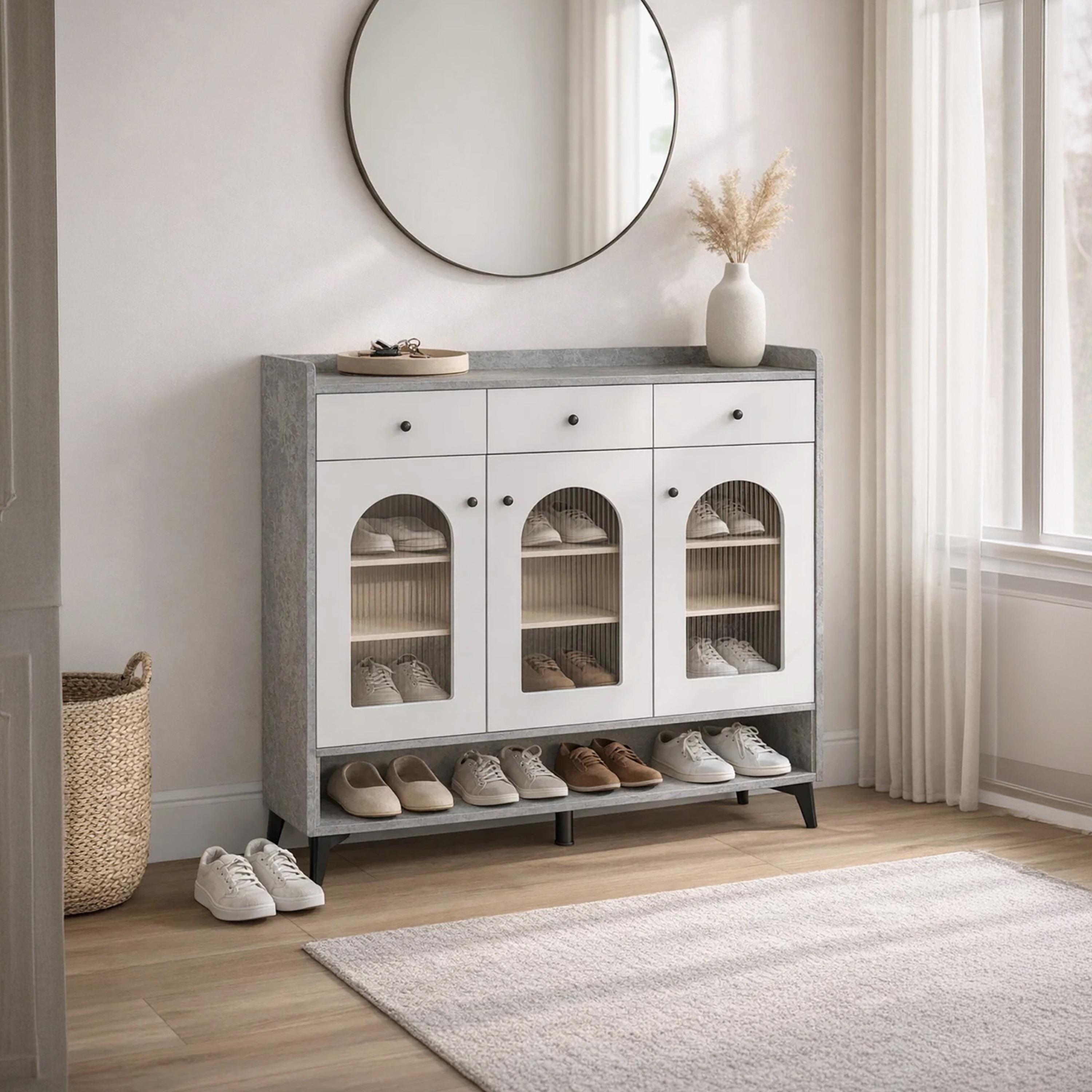خزانة أحذية زجاجية بـ 3 أدراج من ماريا هومز-furniture-livingroom-shoeracks-image-1
