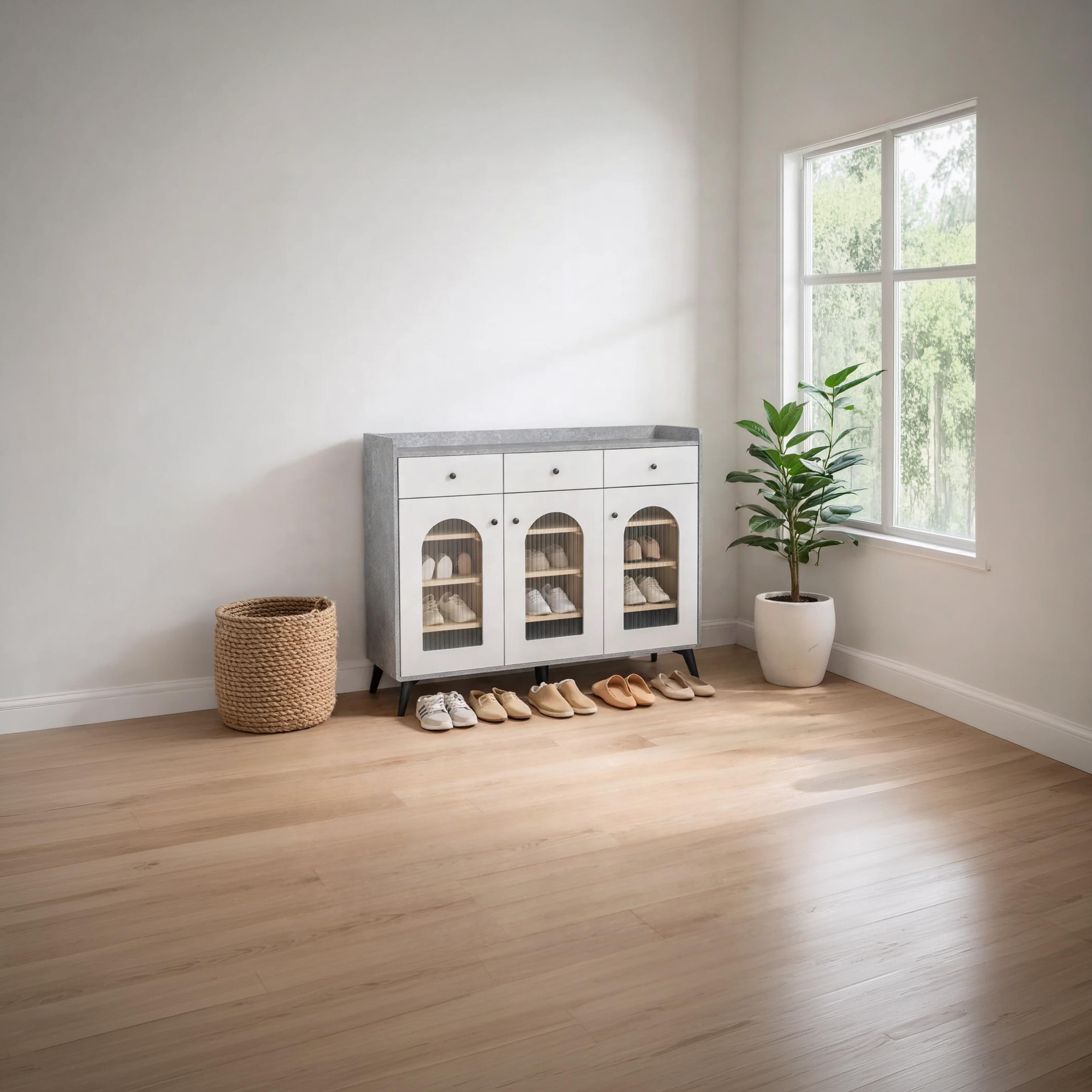 خزانة أحذية زجاجية بـ 3 أدراج من ماريا هومز-furniture-livingroom-shoeracks-image-2