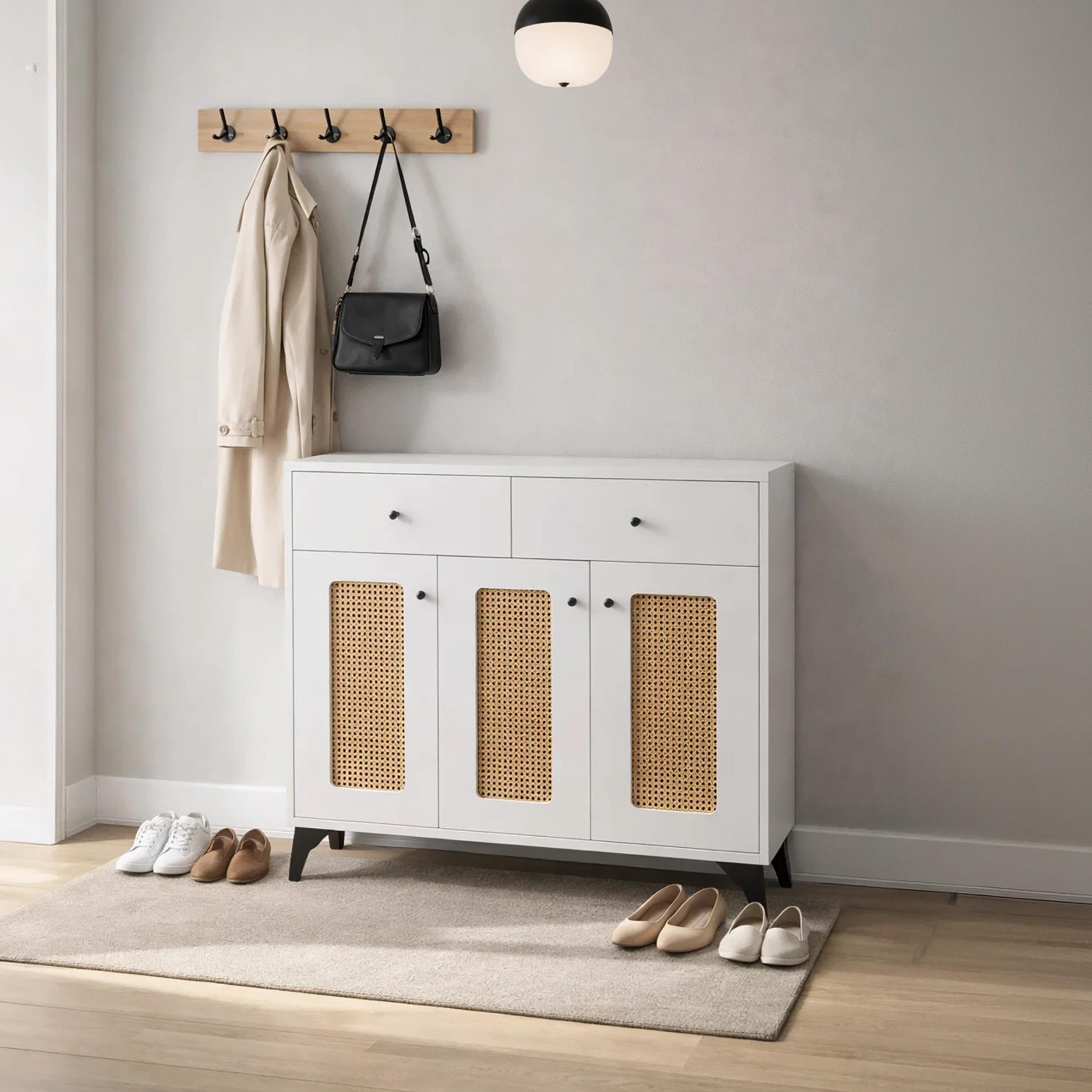 Maria Homes Rattan Shoe Cabinets with 2 Drawers-furniture-livingroom-shoeracks-image-1