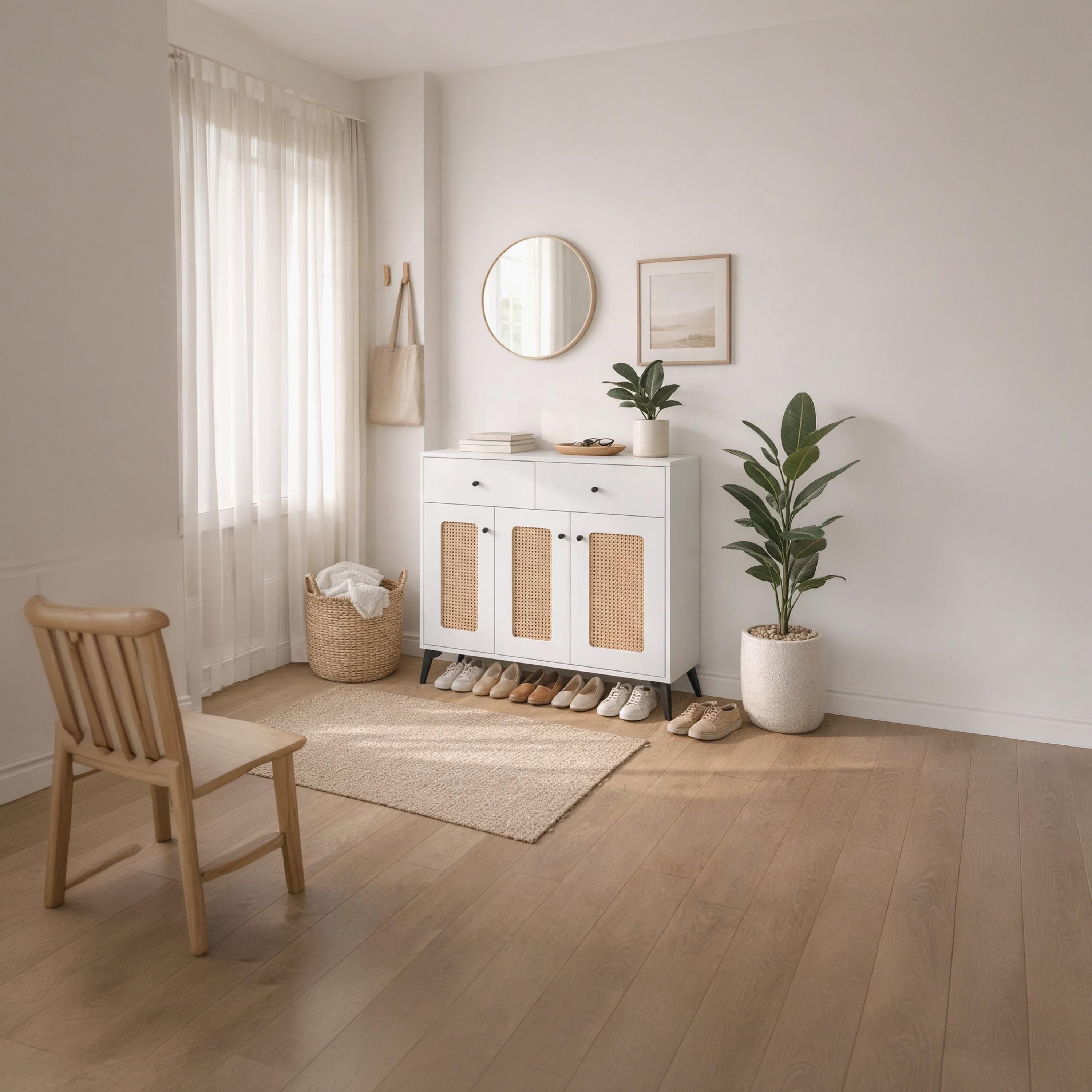 Maria Homes Rattan Shoe Cabinets with 2 Drawers-furniture-livingroom-shoeracks-image-2