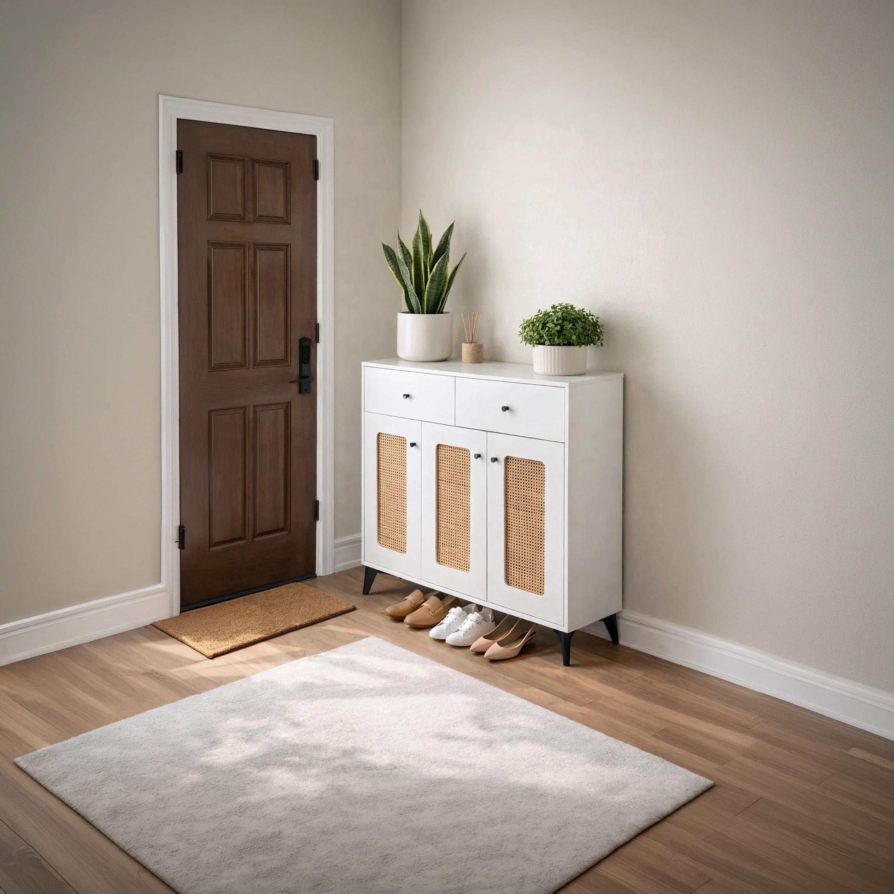 Maria Homes Rattan Shoe Cabinets with 2 Drawers-furniture-livingroom-shoeracks-image-3