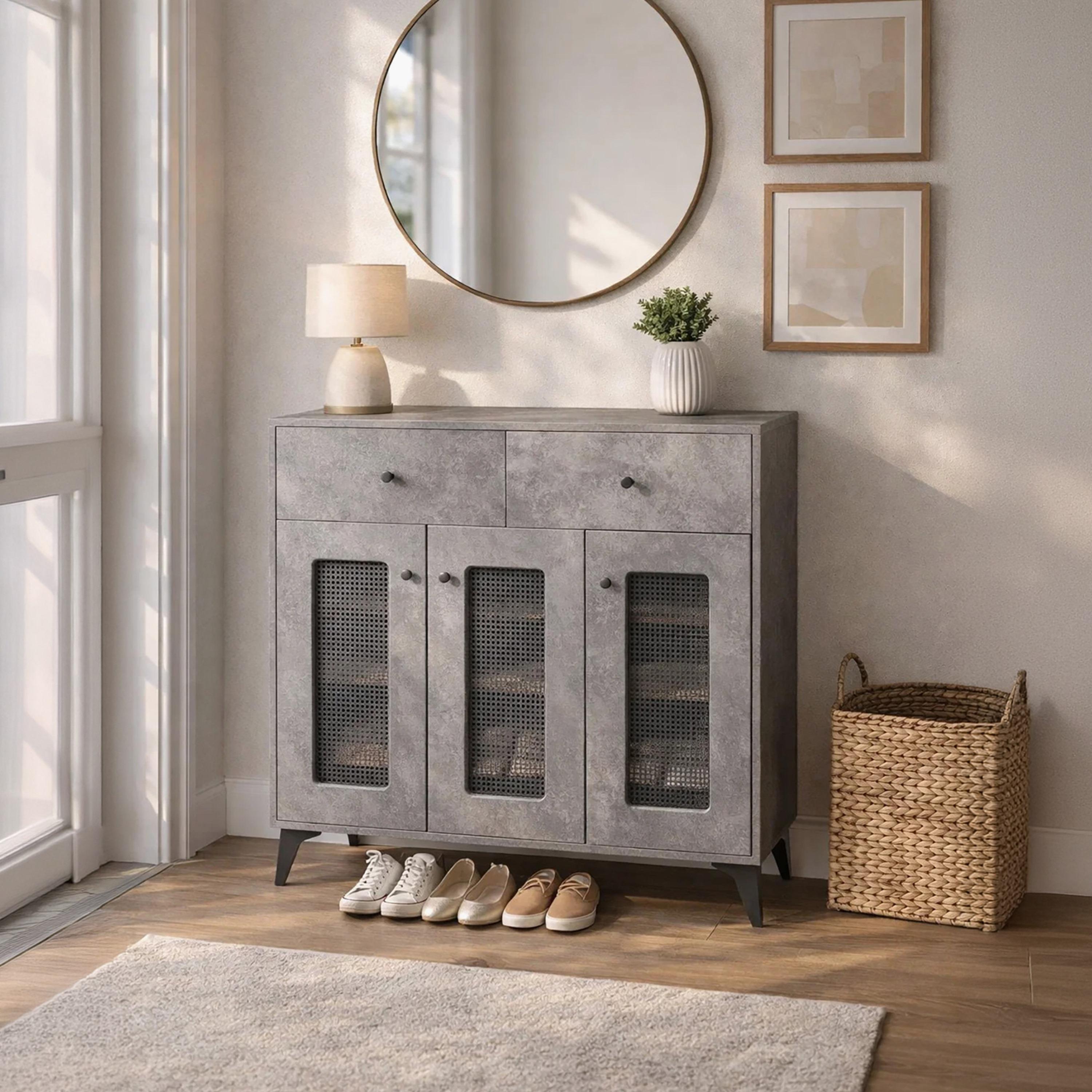 Maria Homes Rattan Shoe Cabinets with 2 Drawers-furniture-livingroom-shoeracks-image-1