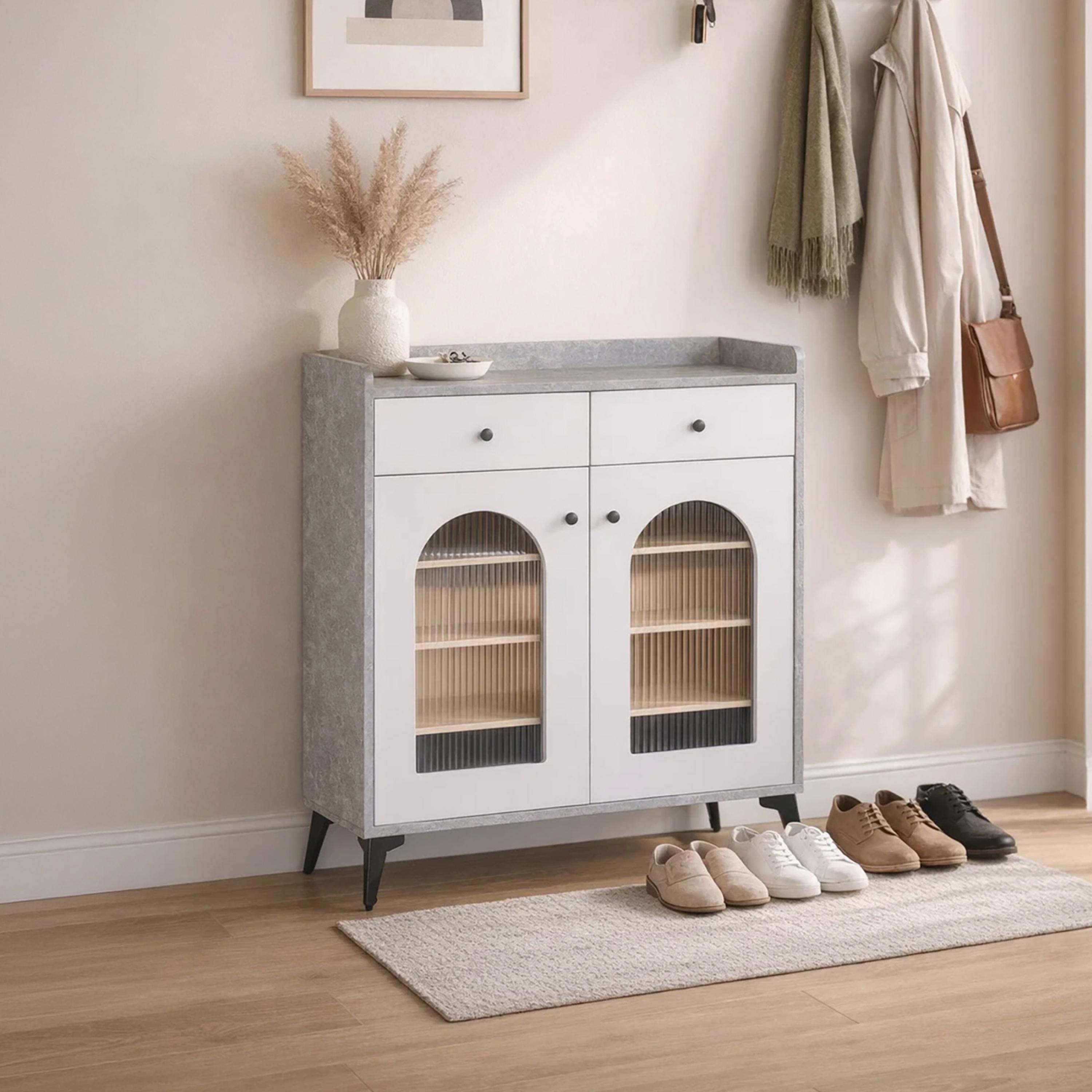 Maria Homes Glass Shoe Cabinets with 2 Drawers-furniture-livingroom-shoeracks-image-1
