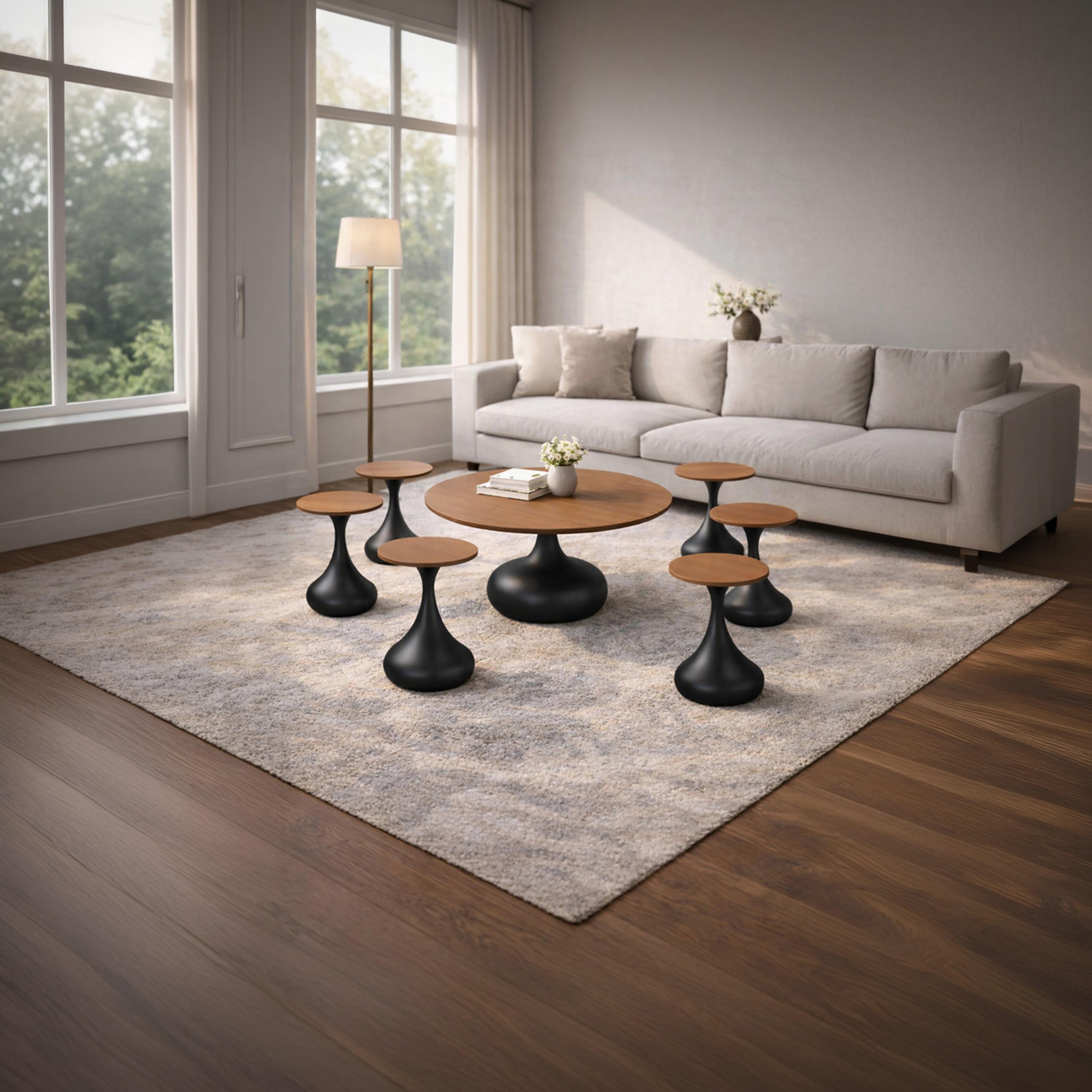 طاولة وسط وجانبية خشبية من ماريا هومز بمقاس 80×80×48 سم - طقم من 7 قطع-furniture-livingroom-coffeetables-image-1