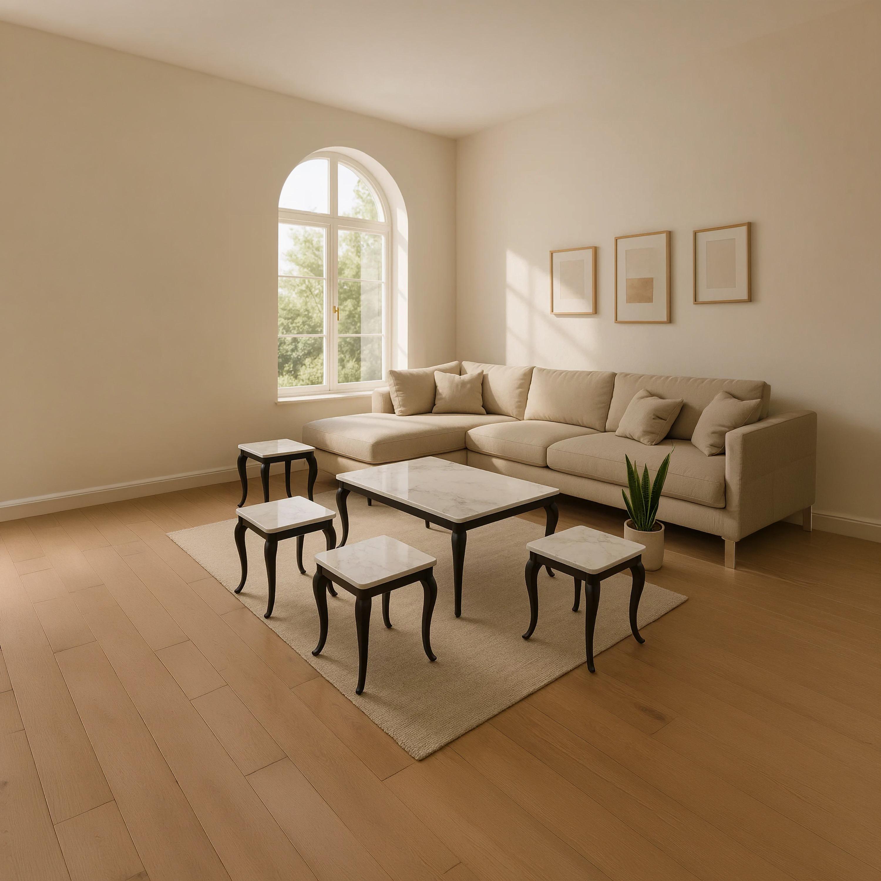 طاولة وسط وجانبية سيراميك 120×60×50 / 45×45×55 - طقم 5 قطع من ماريا هومز-furniture-livingroom-coffeetables-image-1