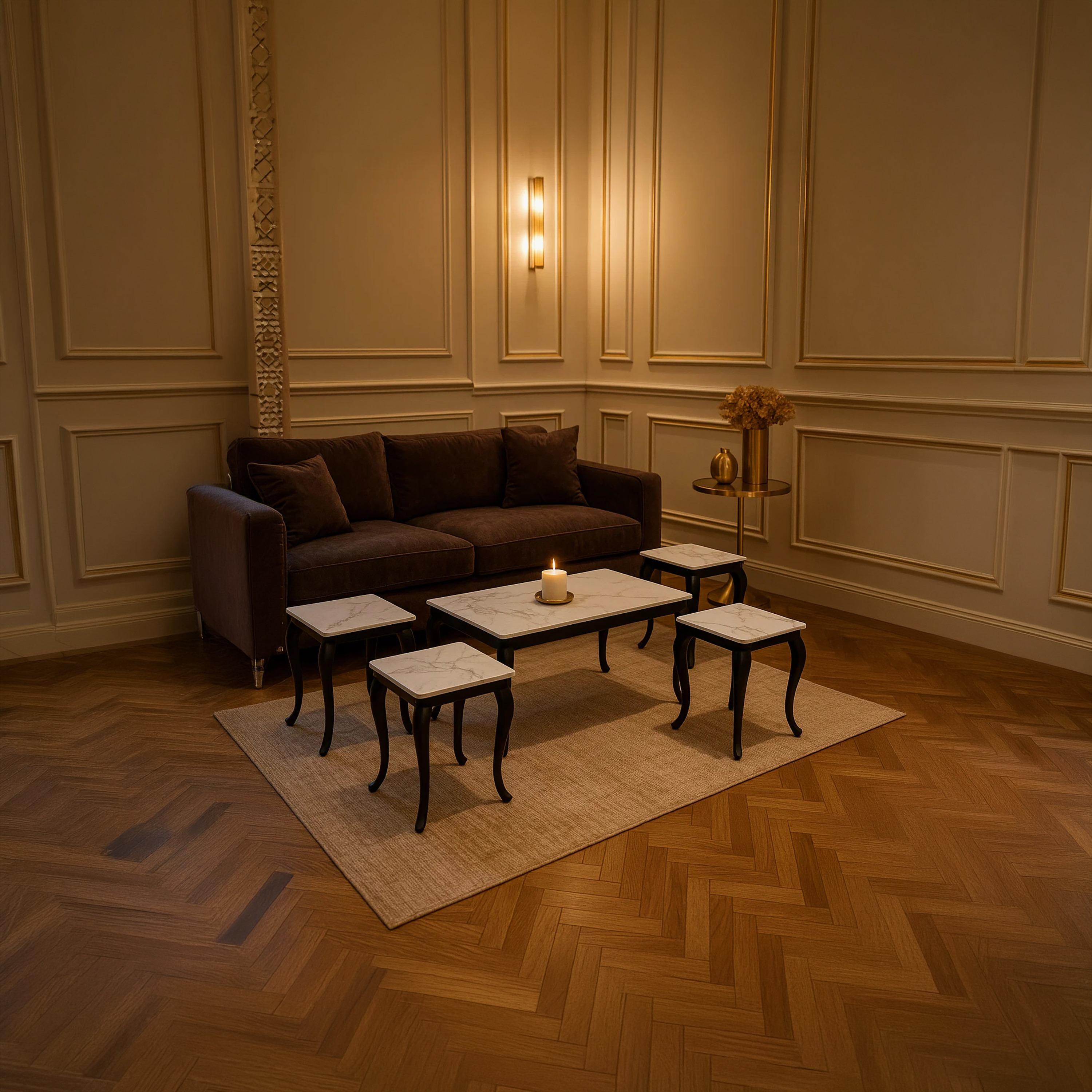 طاولة وسط وجانبية سيراميك 120×60×50 / 45×45×55 - طقم 5 قطع من ماريا هومز-furniture-livingroom-coffeetables-image-2