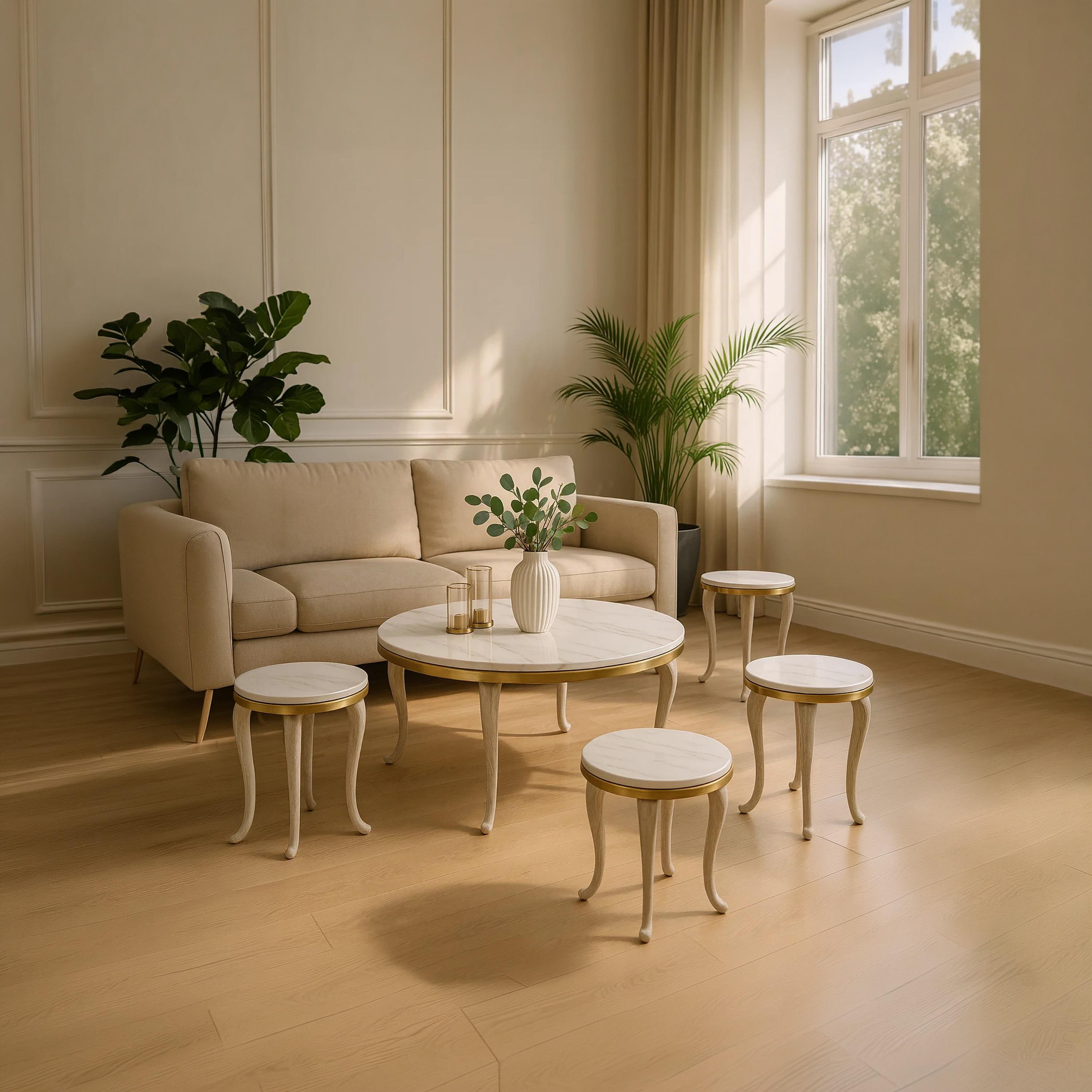 طاولة سيراميك وسط وجانبية من ماريا هومز 90×90×45 / 45×45×55 - طقم من 5 قطع-furniture-livingroom-coffeetables-image-2