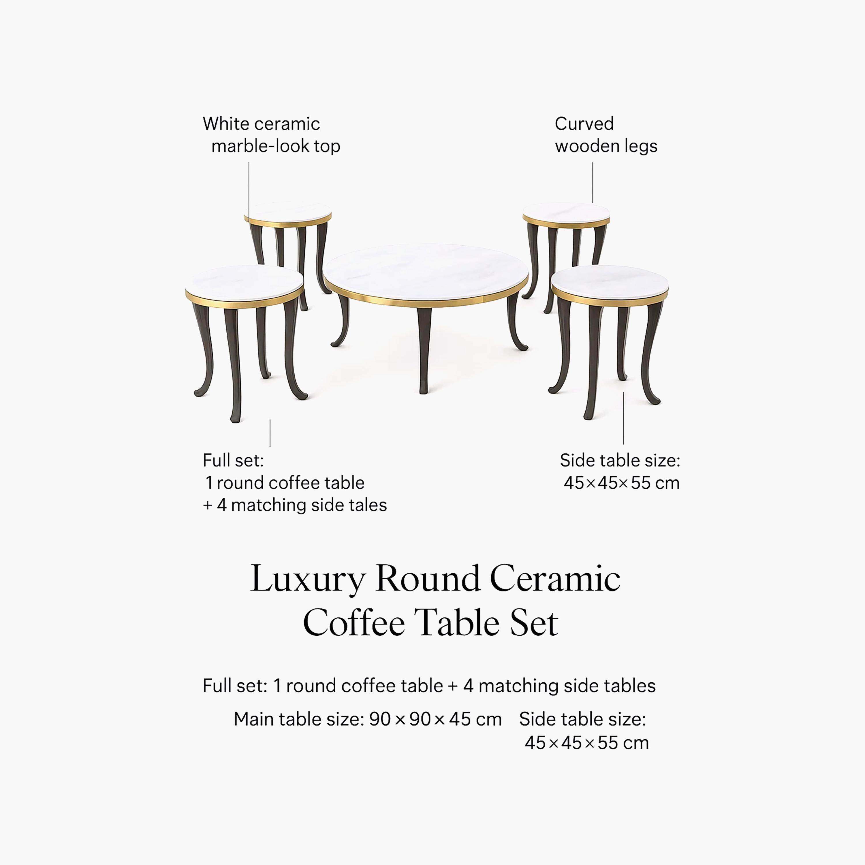 Maria Homes Ceramic Centre & Side Table 90×90×45 / 45×45×55 - Set of 5-furniture-livingroom-coffeetables-image-5