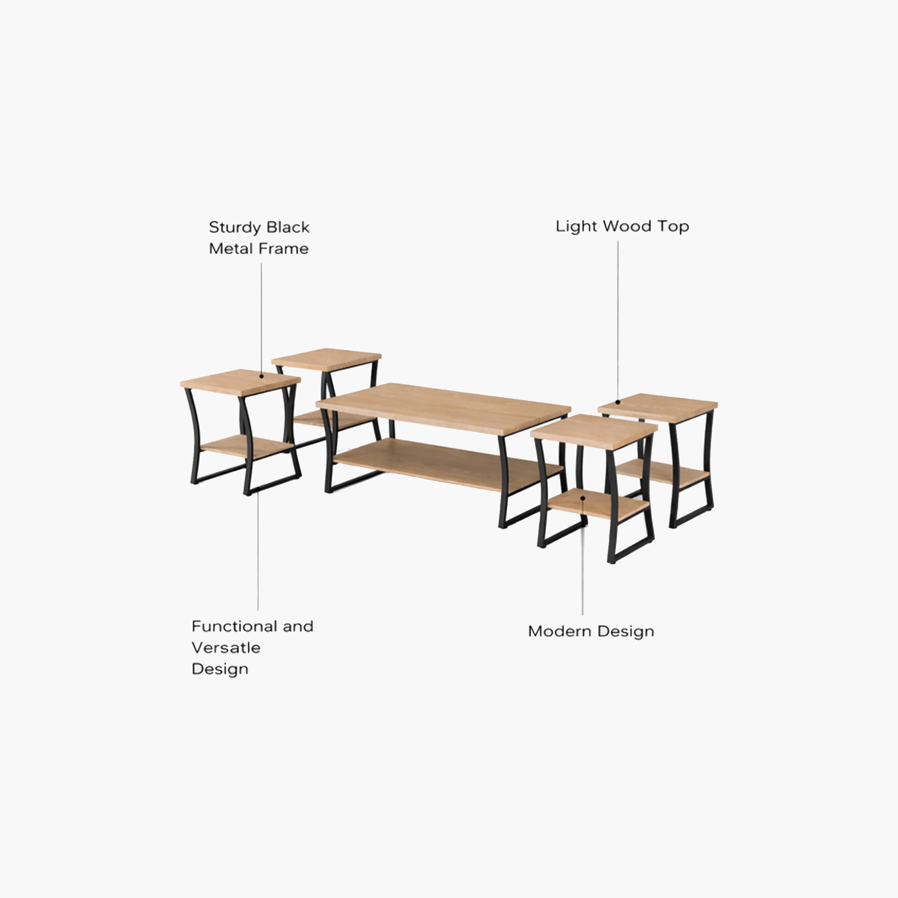 Maria Homes Wooden Centre & Side Table - Set of 5-furniture-livingroom-coffeetables-image-4