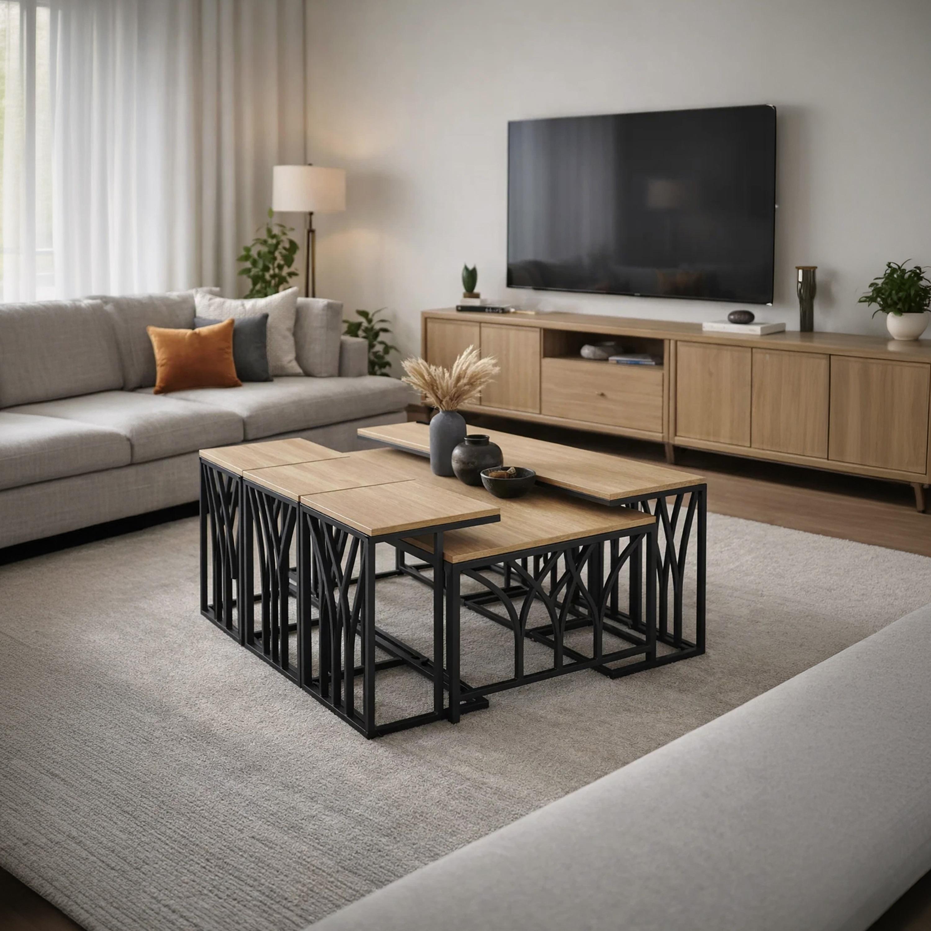 Maria Homes Wooden Centre & Side Table 130×70×45 cm - Set of 7-furniture-livingroom-coffeetables-image-1