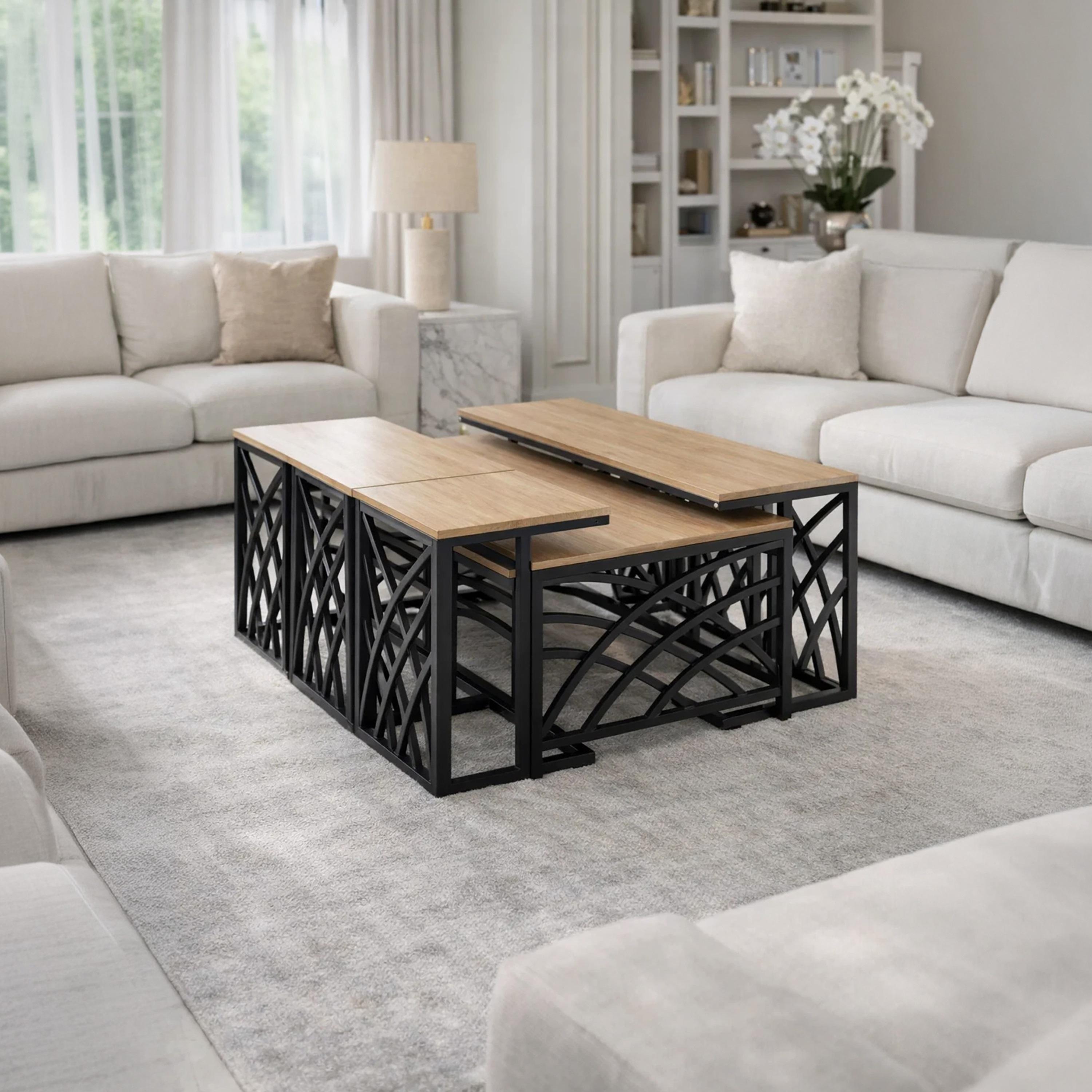 طاولة وسط وجانبية خشبية من ماريا هومز مقاس 130×70×45 سم - طقم من 7 قطع-furniture-livingroom-coffeetables-image-1