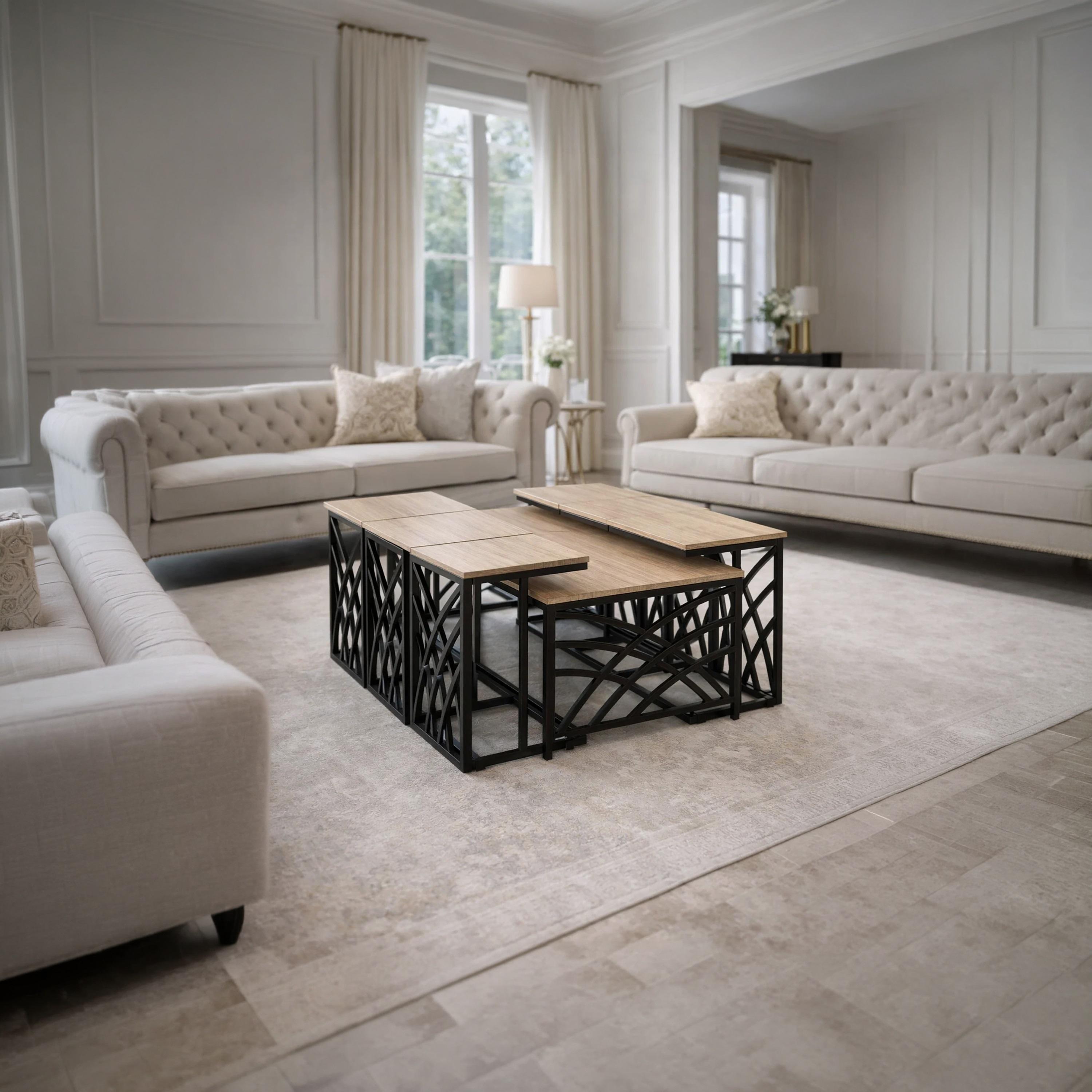 طاولة وسط وجانبية خشبية من ماريا هومز مقاس 130×70×45 سم - طقم من 7 قطع-furniture-livingroom-coffeetables-image-2