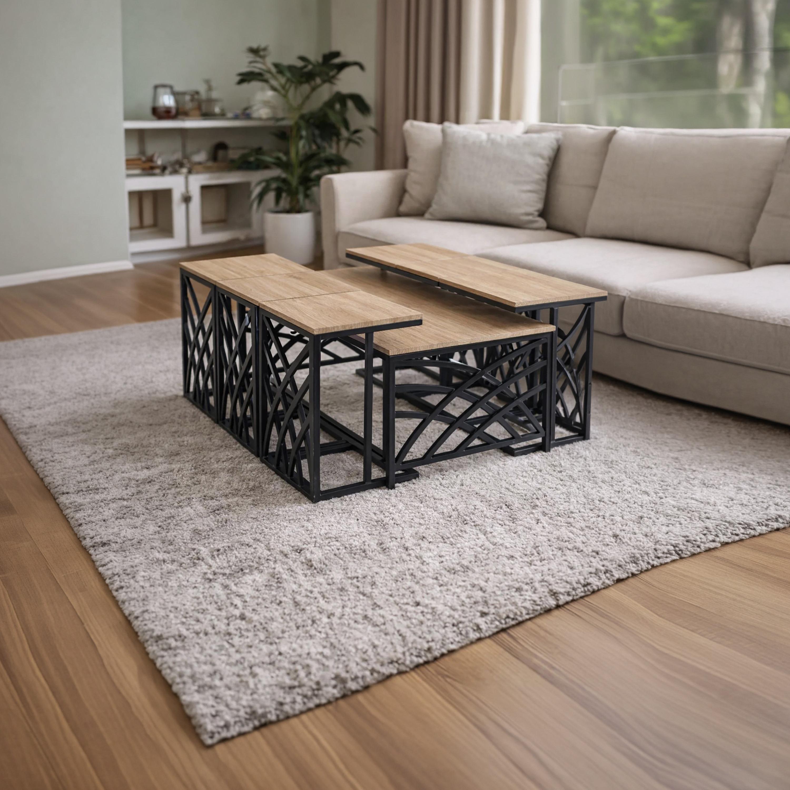 طاولة وسط وجانبية خشبية من ماريا هومز مقاس 130×70×45 سم - طقم من 7 قطع-furniture-livingroom-coffeetables-image-3