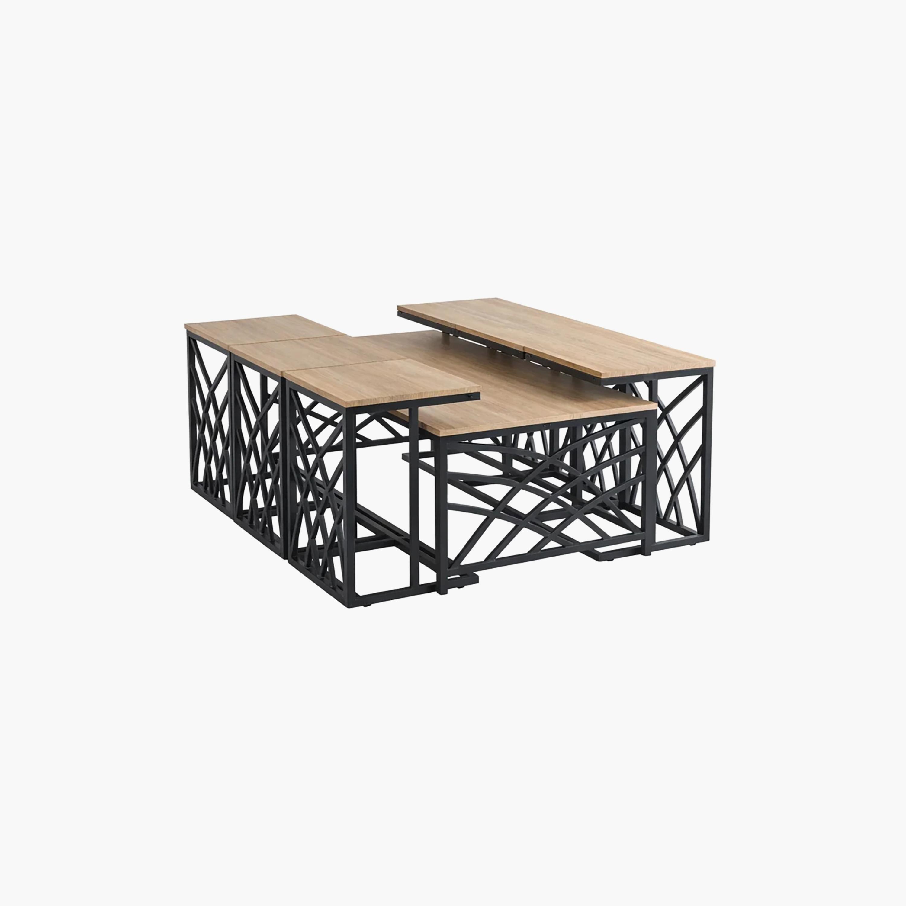 طاولة وسط وجانبية خشبية من ماريا هومز مقاس 130×70×45 سم - طقم من 7 قطع-furniture-livingroom-coffeetables-image-4
