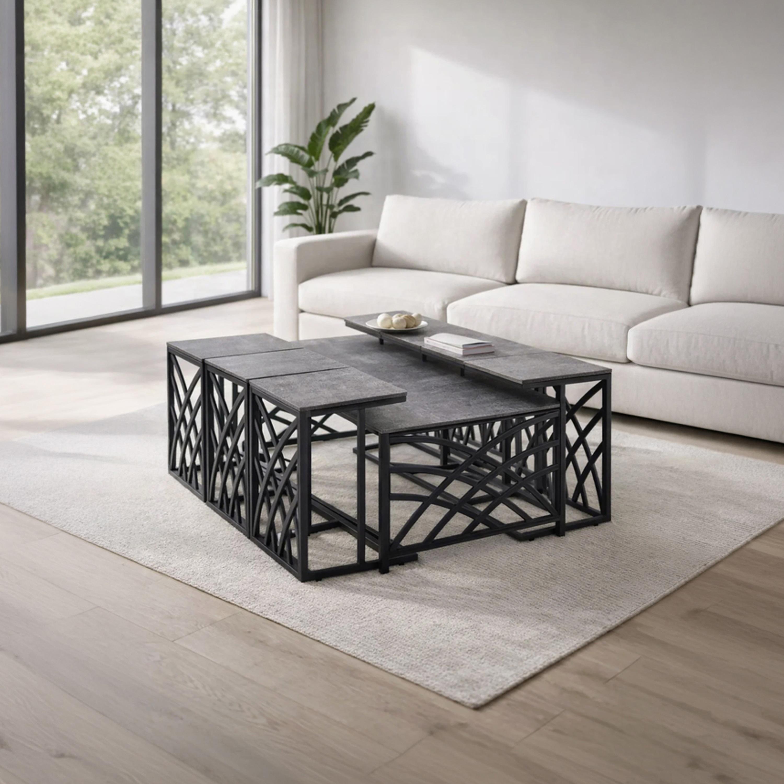 طاولة وسط وطاولة جانبية معدنية من ماريا هومز بمقاس 130×70×45 سم - طقم من 7 قطع-furniture-livingroom-coffeetables-image-1