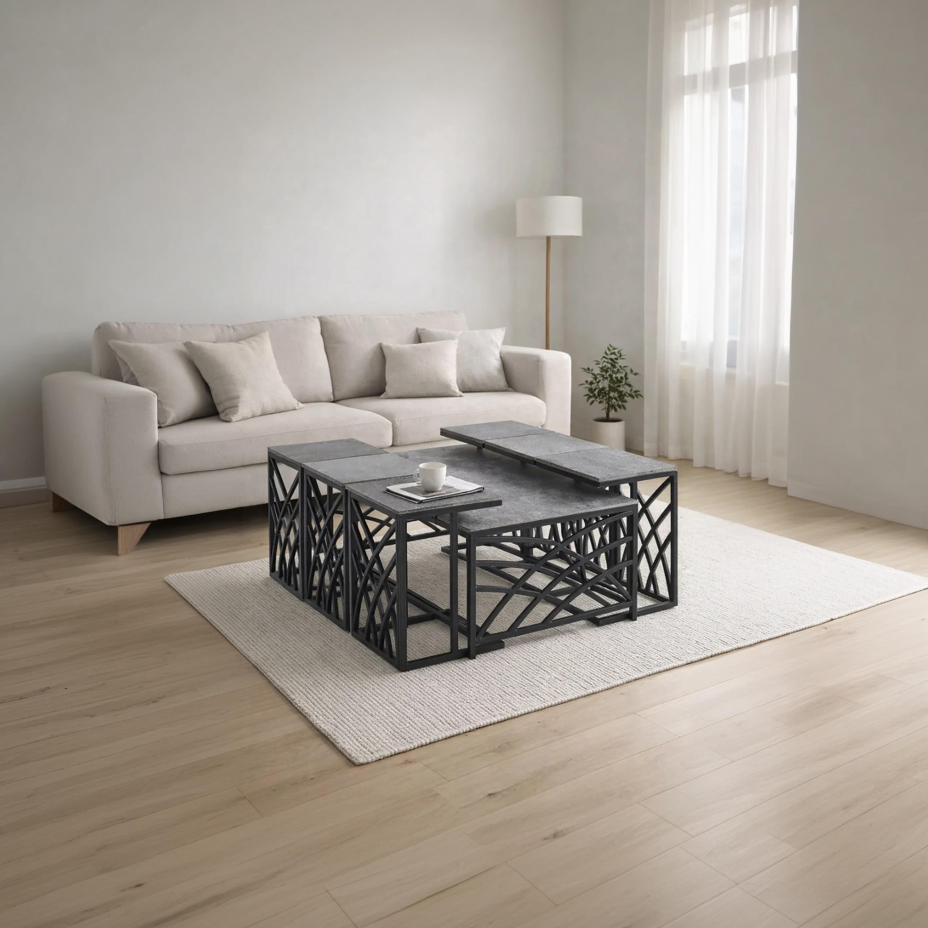 طاولة وسط وطاولة جانبية معدنية من ماريا هومز بمقاس 130×70×45 سم - طقم من 7 قطع-furniture-livingroom-coffeetables-image-2