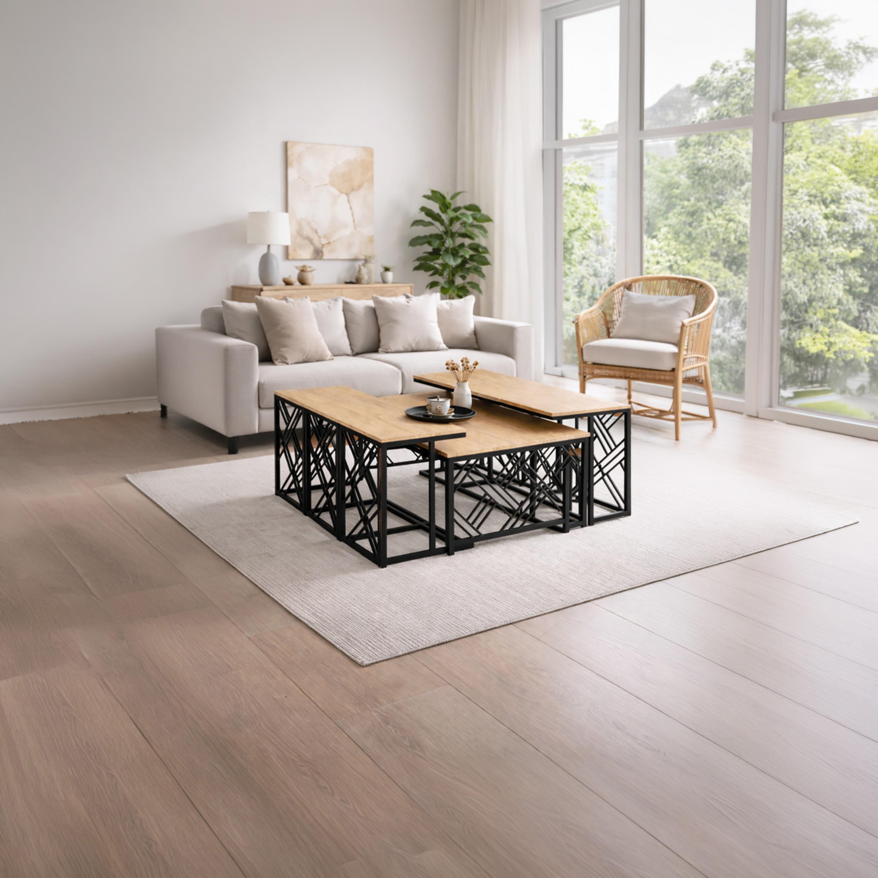 طاولة وسط وجانبية خشبية من ماريا هومز مقاس 130×70×45 سم - طقم من 7 قطع-furniture-livingroom-coffeetables-image-3