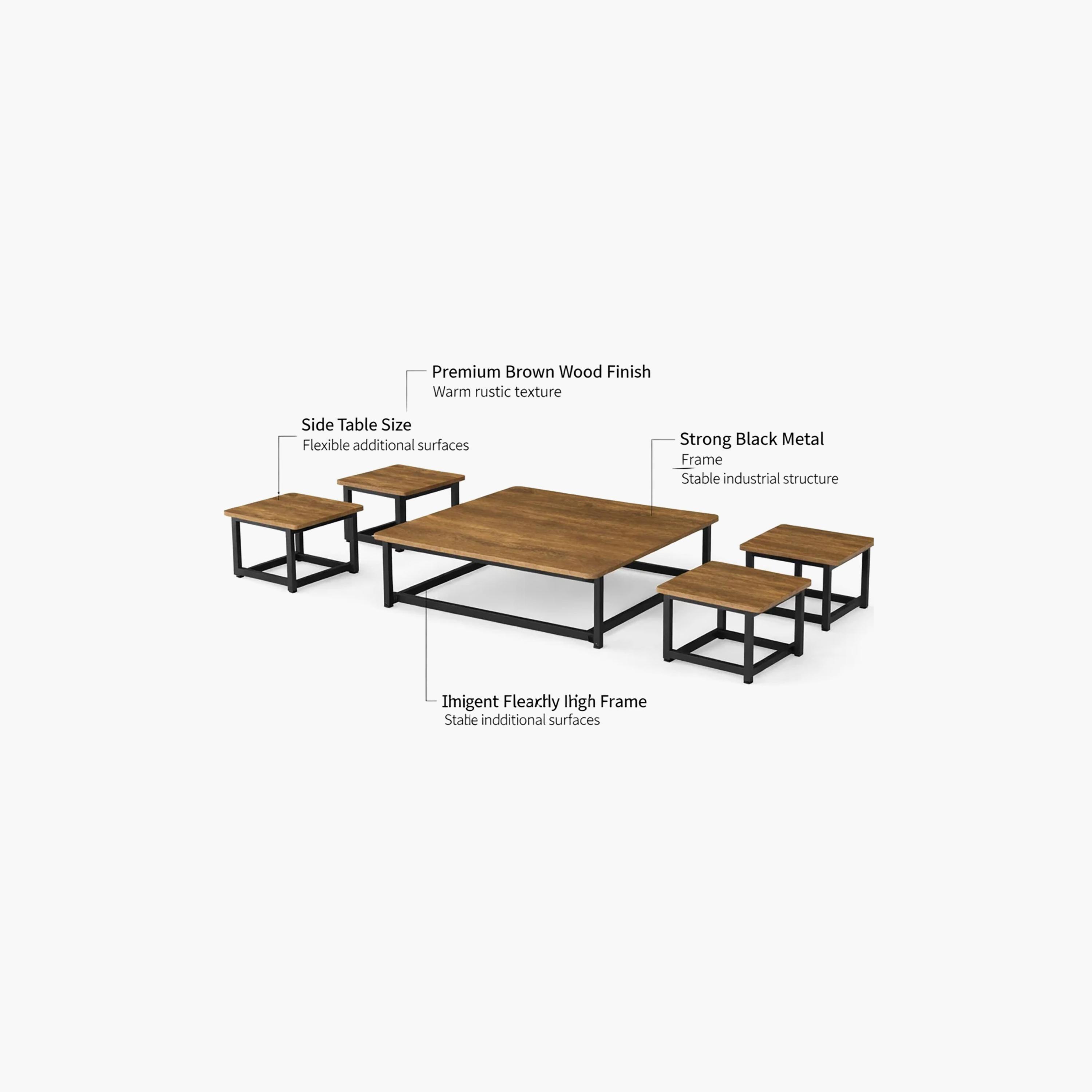 طقم طاولات وسط وجانبية خشبية من ماريا هومز - 5 قطع-furniture-livingroom-coffeetables-image-4