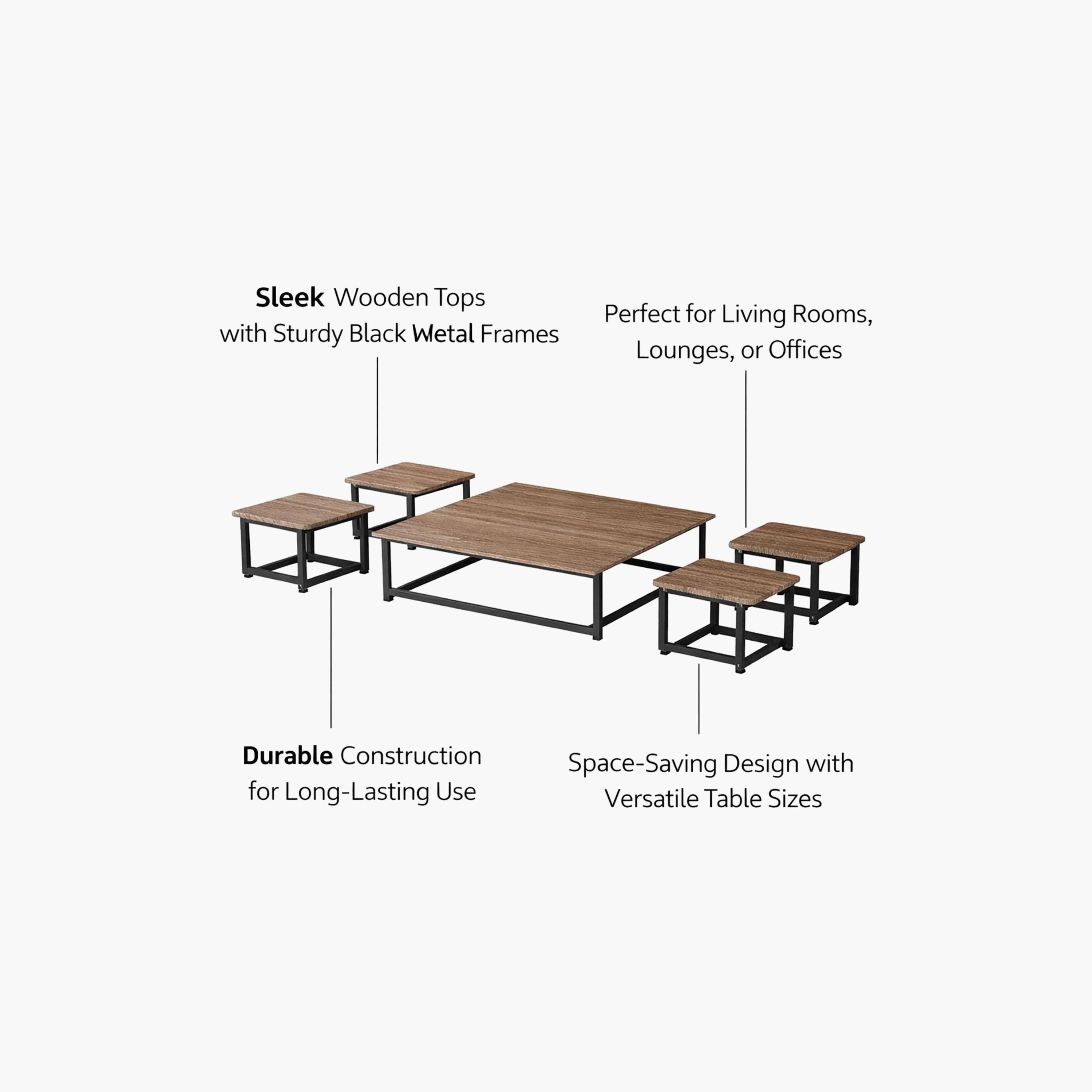 طقم طاولات وسط وجانبية خشبية من ماريا هومز - 5 قطع-furniture-livingroom-coffeetables-image-4